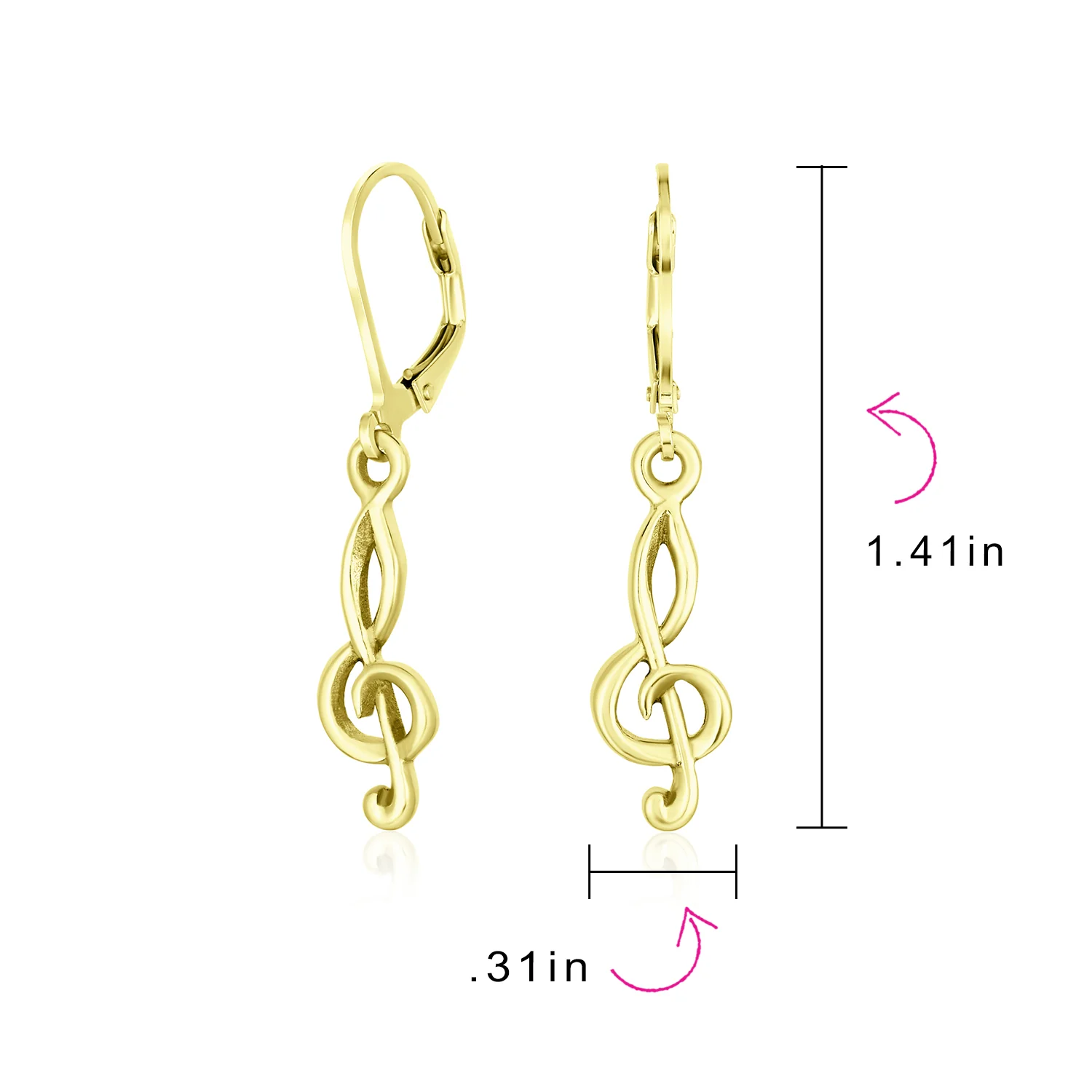 Music Student Treble Clef Musical Note Drop Earrings Gold Plated Sterling Silver - Image 8