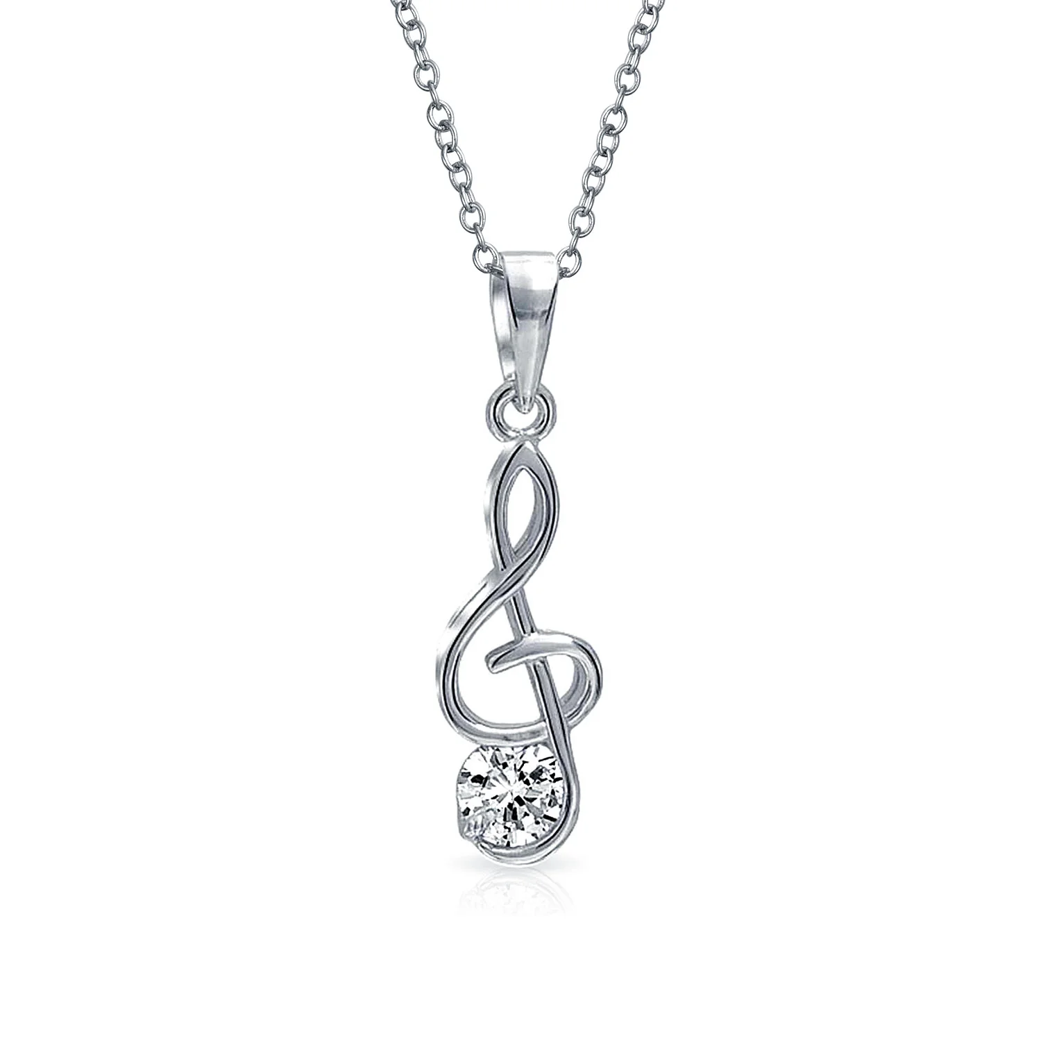Music Teacher Student Treble Clef Pendant Necklace in Sterling Silver