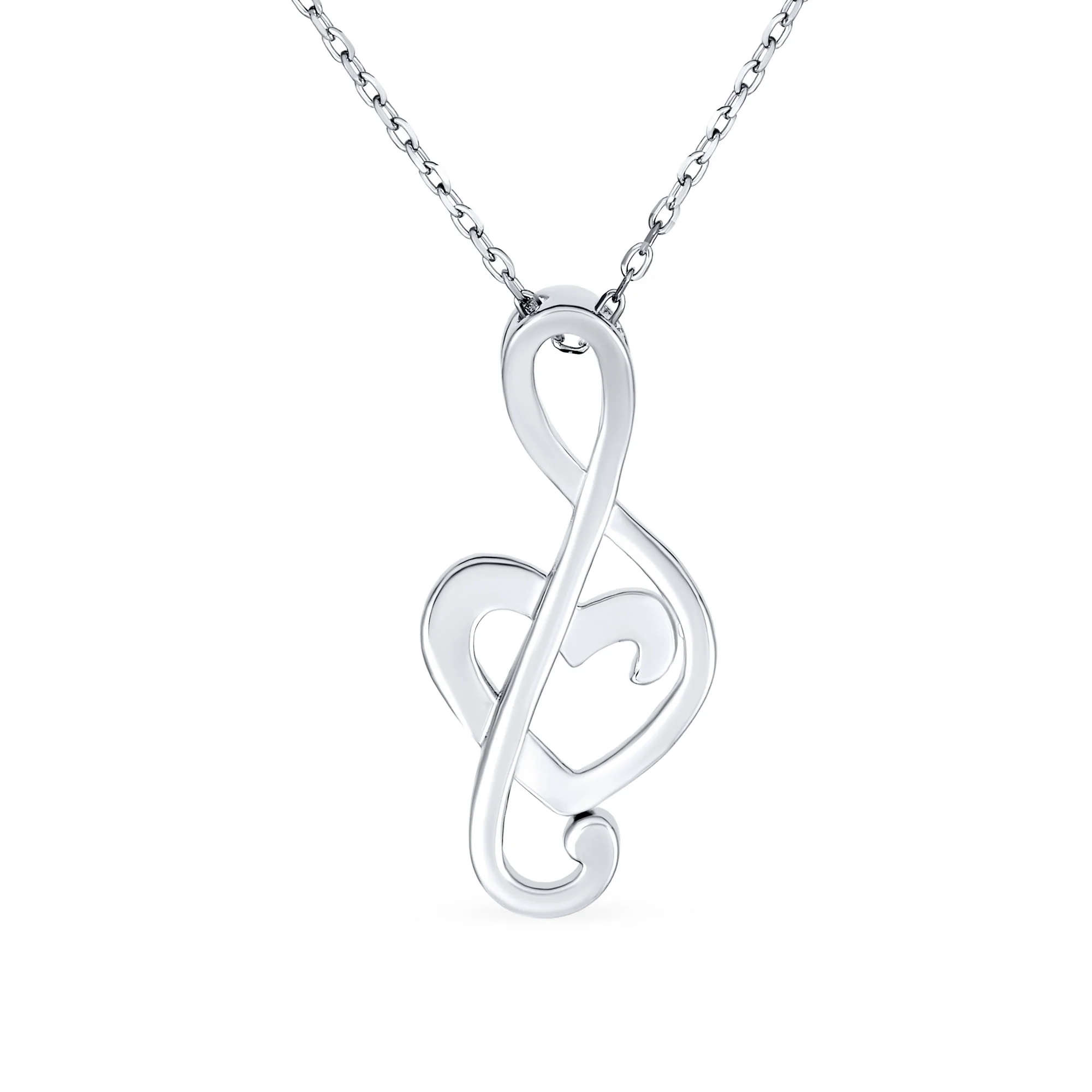 Musical Created Blue Opal Heart Treble Clef Music Note Pendant Necklace .925 Sterling Silver - Image 2