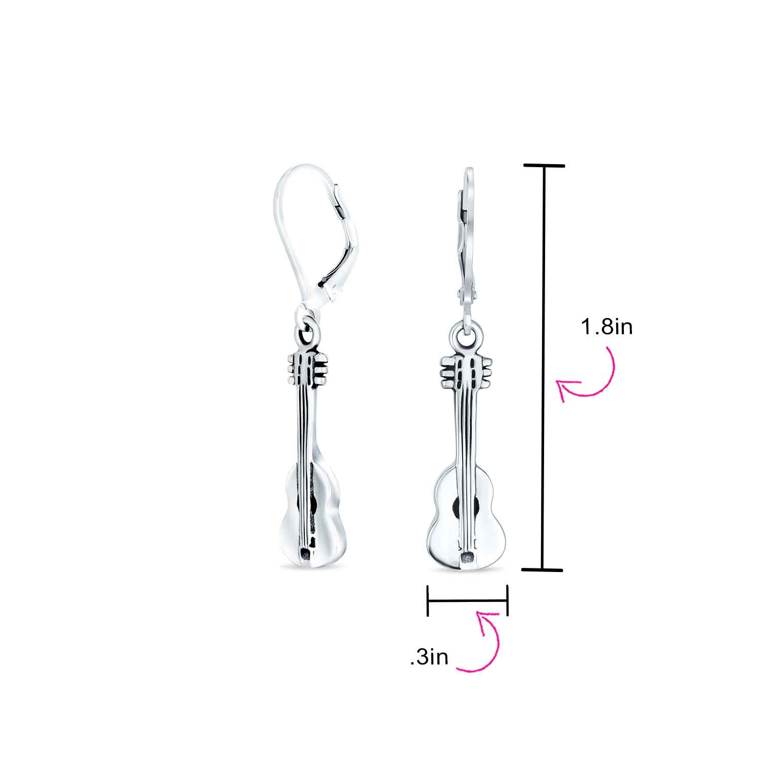 Musician Acoustic Music Lover Guitar Dangle Earrings Sterling Silver - Image 4