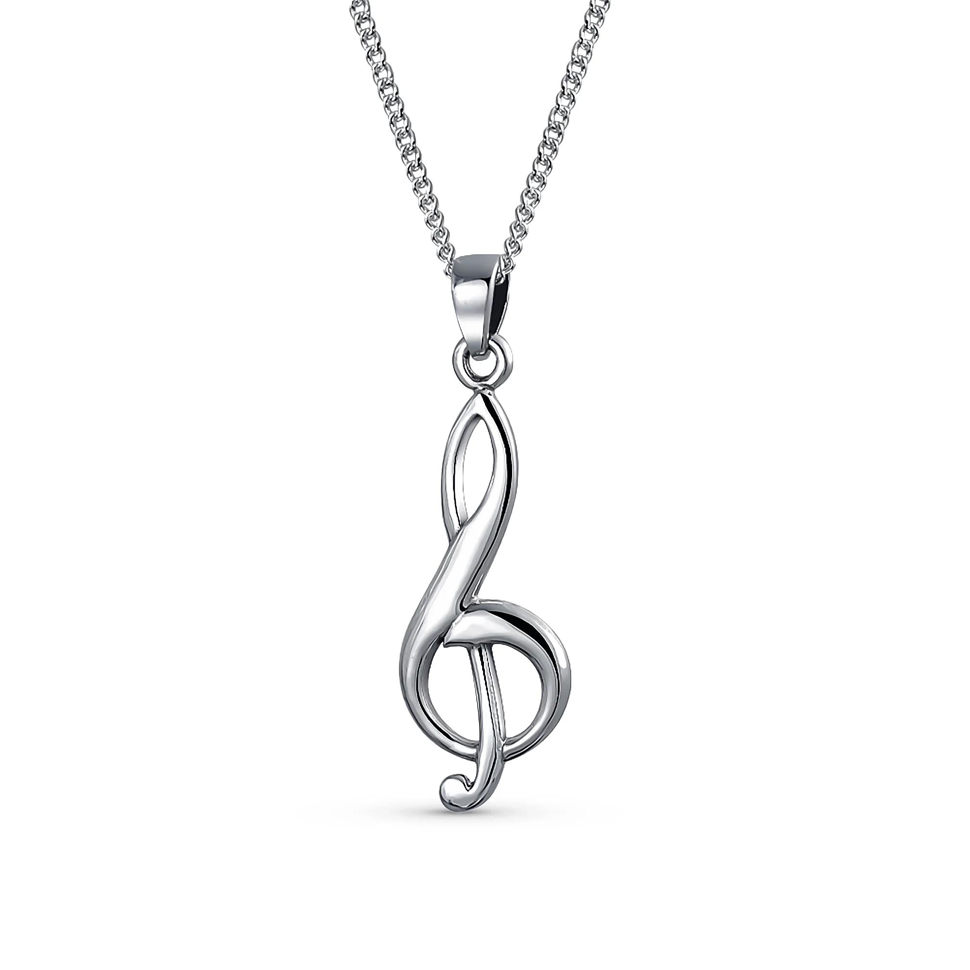 Singer Musician Treble Clef Music Note Pendant Necklace .925 Sterling Silver