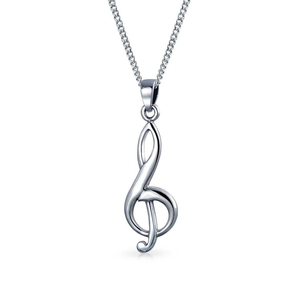 Musician Treble Music Note Stud Earrings and Pendant Necklace Silver Jewelry Set - Image 2