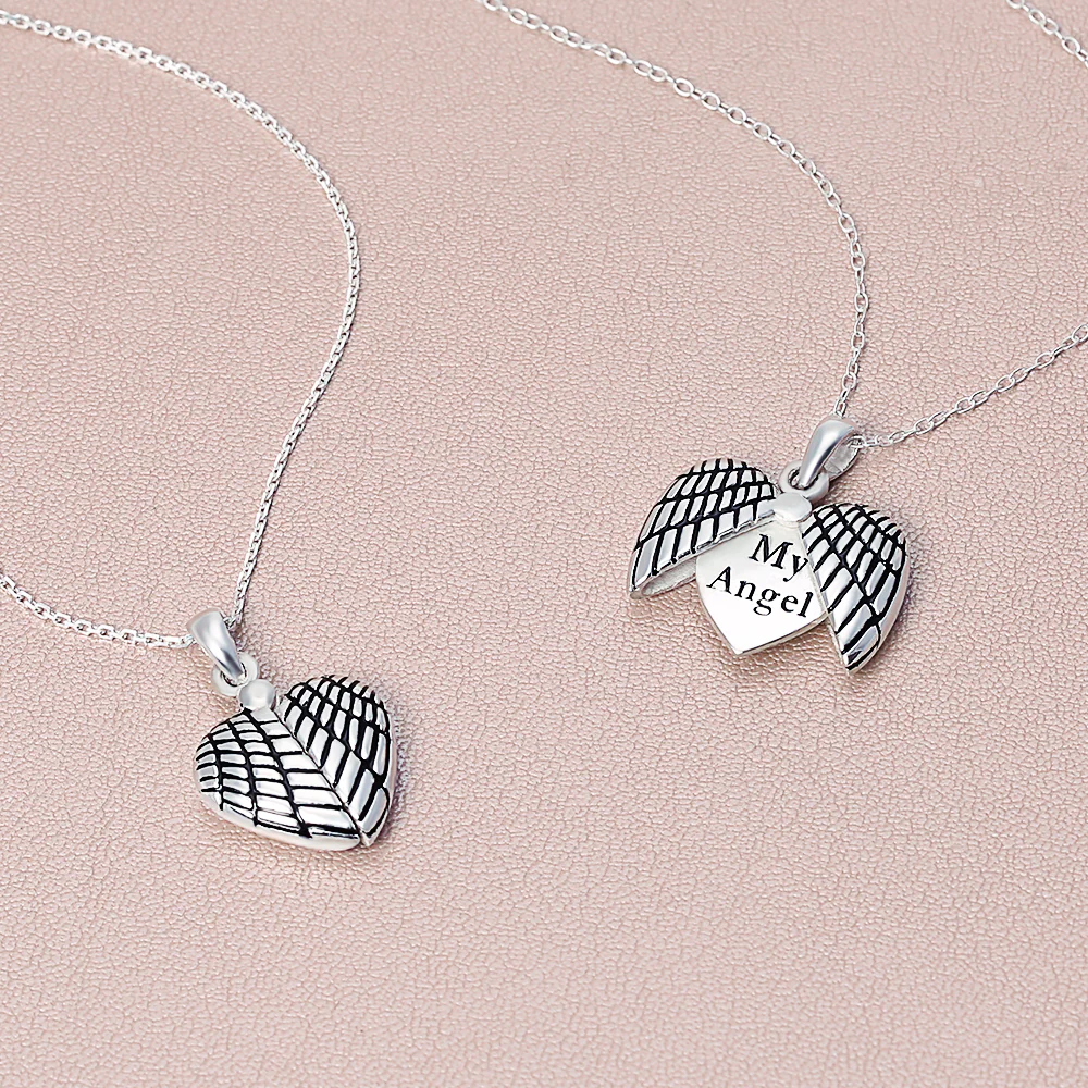 MY Angel Word Angel Wing Heart Locket Pendant Necklace .925 Sterling Silver - Image 5