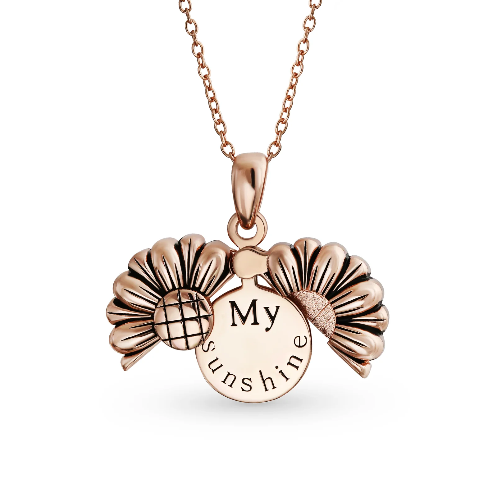 My SUNSHINE Words Sunflower Open Locket Pendant Necklace Rose Gold Plated .925 Sterling Silver - Image 2