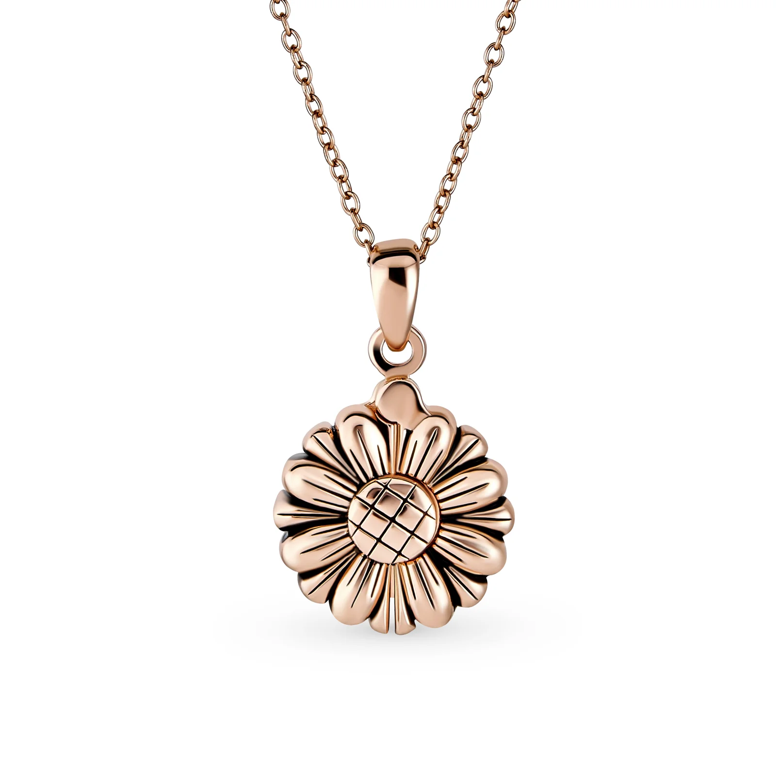 My SUNSHINE Words Sunflower Open Locket Pendant Necklace Rose Gold Plated .925 Sterling Silver - Image 4