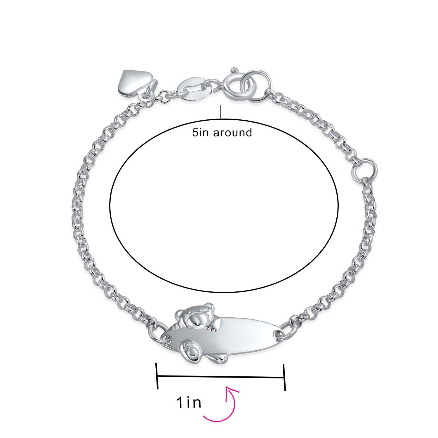 Petite Bear Charm Blank Name Identification ID Bolo Bracelet .925 Sterling Silver 5- 6" Adjustable - Image 4