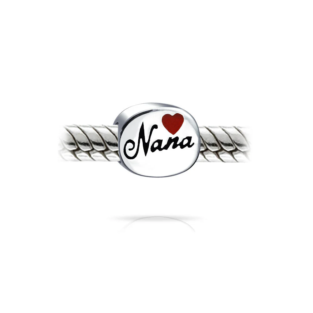 Nana Grandma Red Heart Charm Bead Sterling Silver for European Bracelet - Image 2