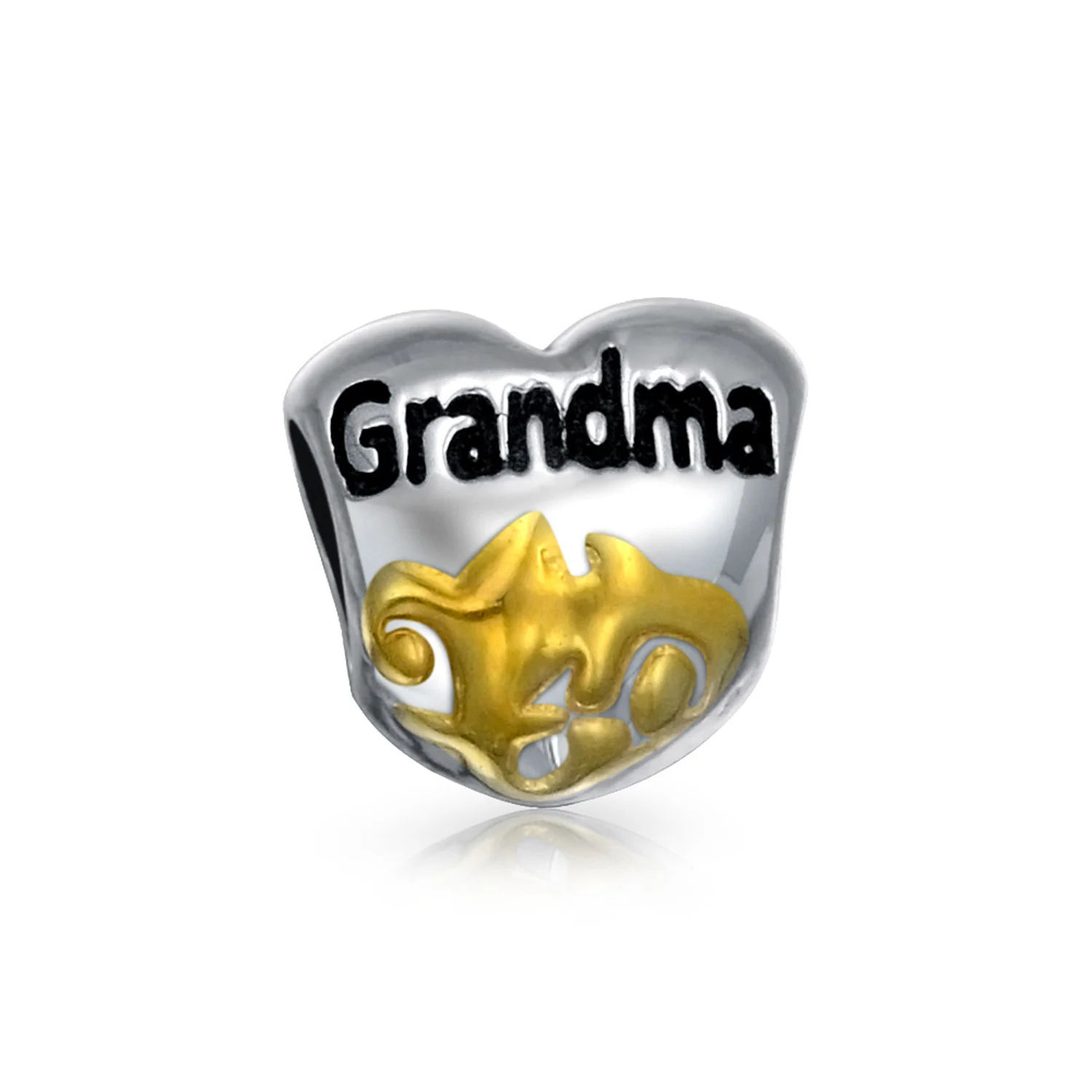 Nana Heart Floral Scroll Grandma Charm Bead 14K Gold Plated Silver for Bracelet