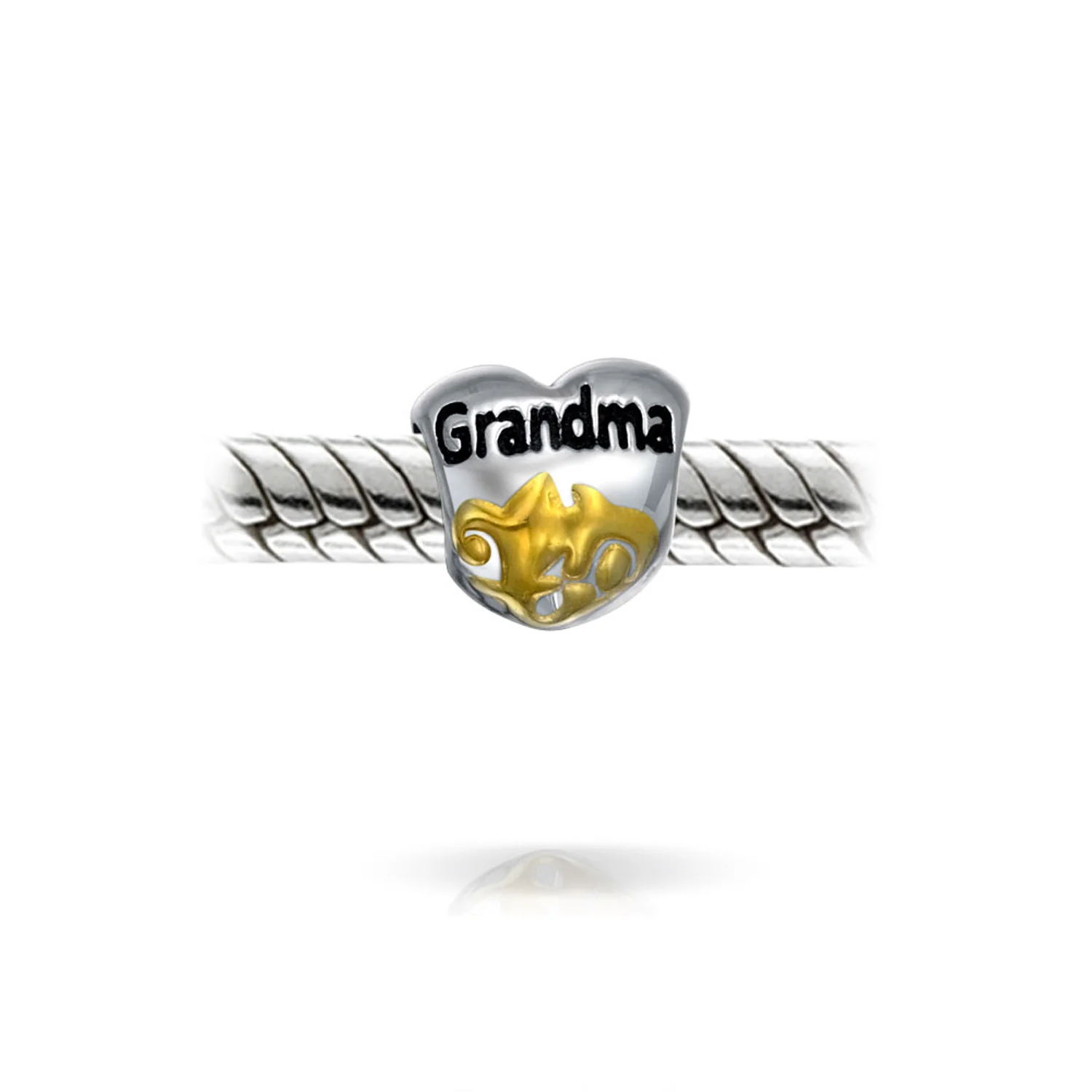 Nana Heart Floral Scroll Grandma Charm Bead 14K Gold Plated Silver for Bracelet - Image 4