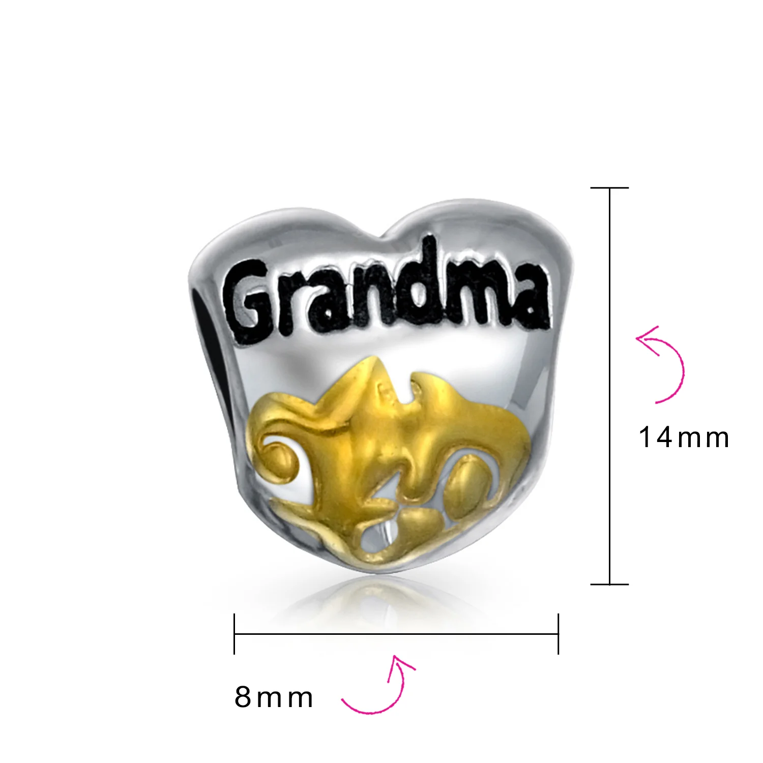 Nana Heart Floral Scroll Grandma Charm Bead 14K Gold Plated Silver for Bracelet - Image 6