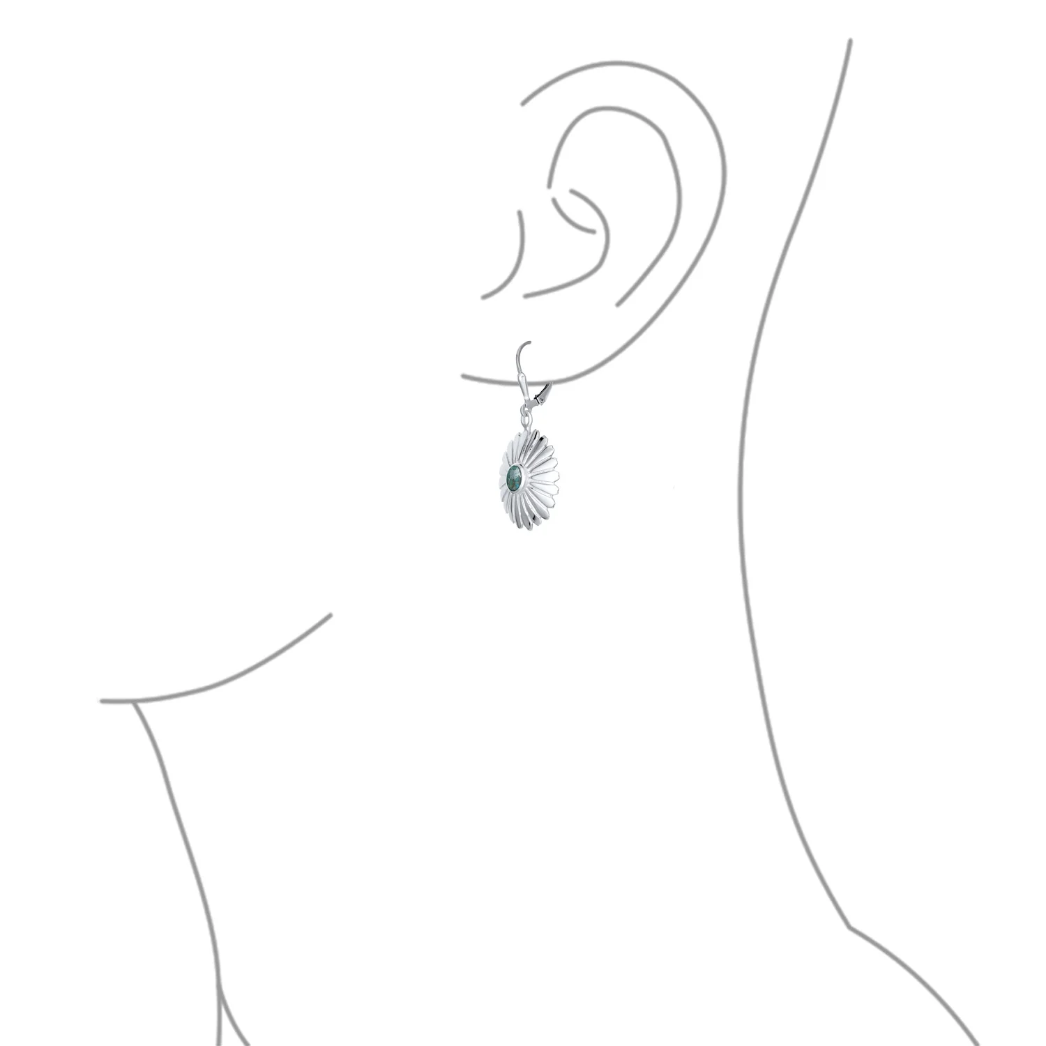 Western Style Natural Turquoise Dangle Flower Medallion Earrings .925 Sterling Silver Leverback - Image 4