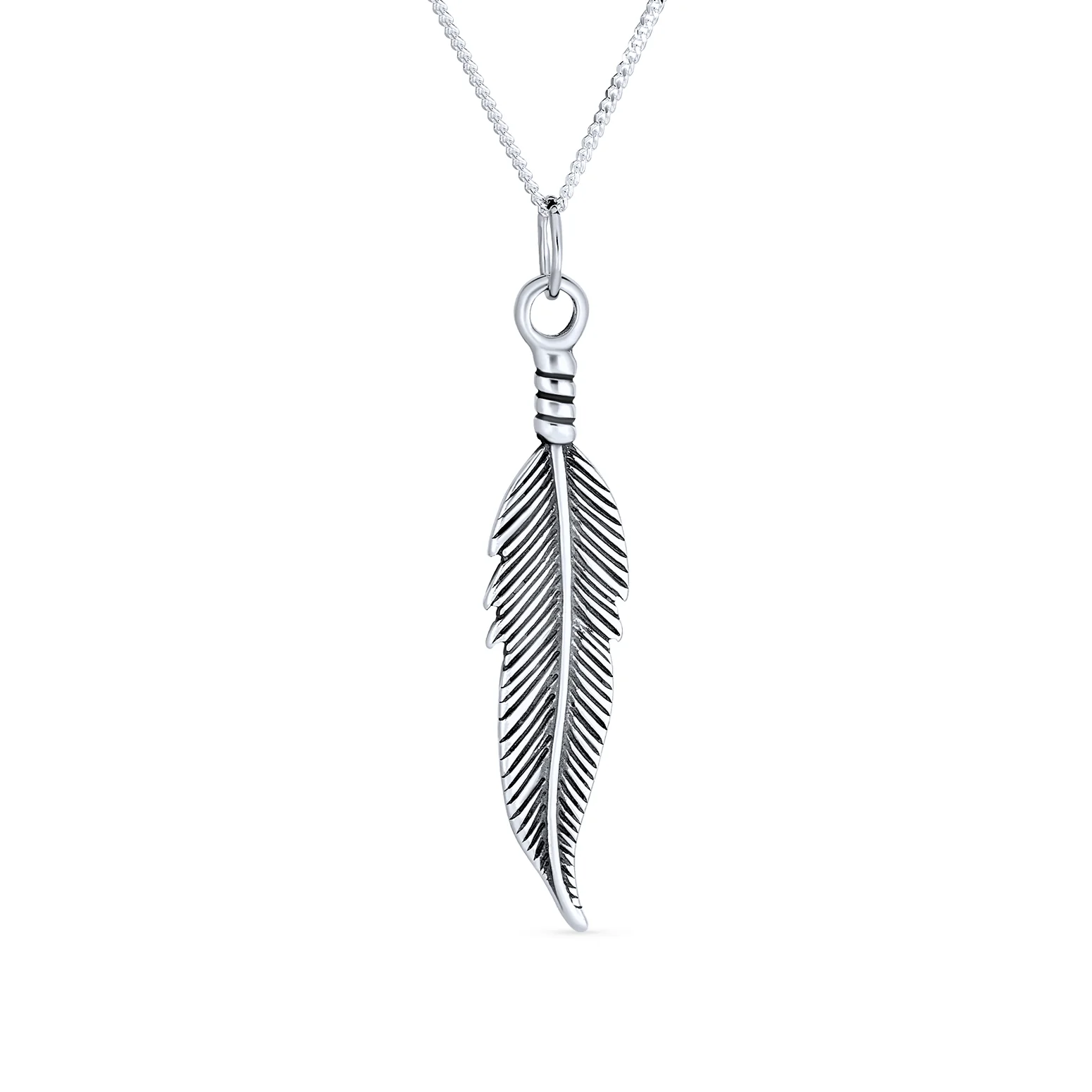 Nature Dangling Leaf Feather Pendant Charm Necklace Sterling Silver 18 Inch