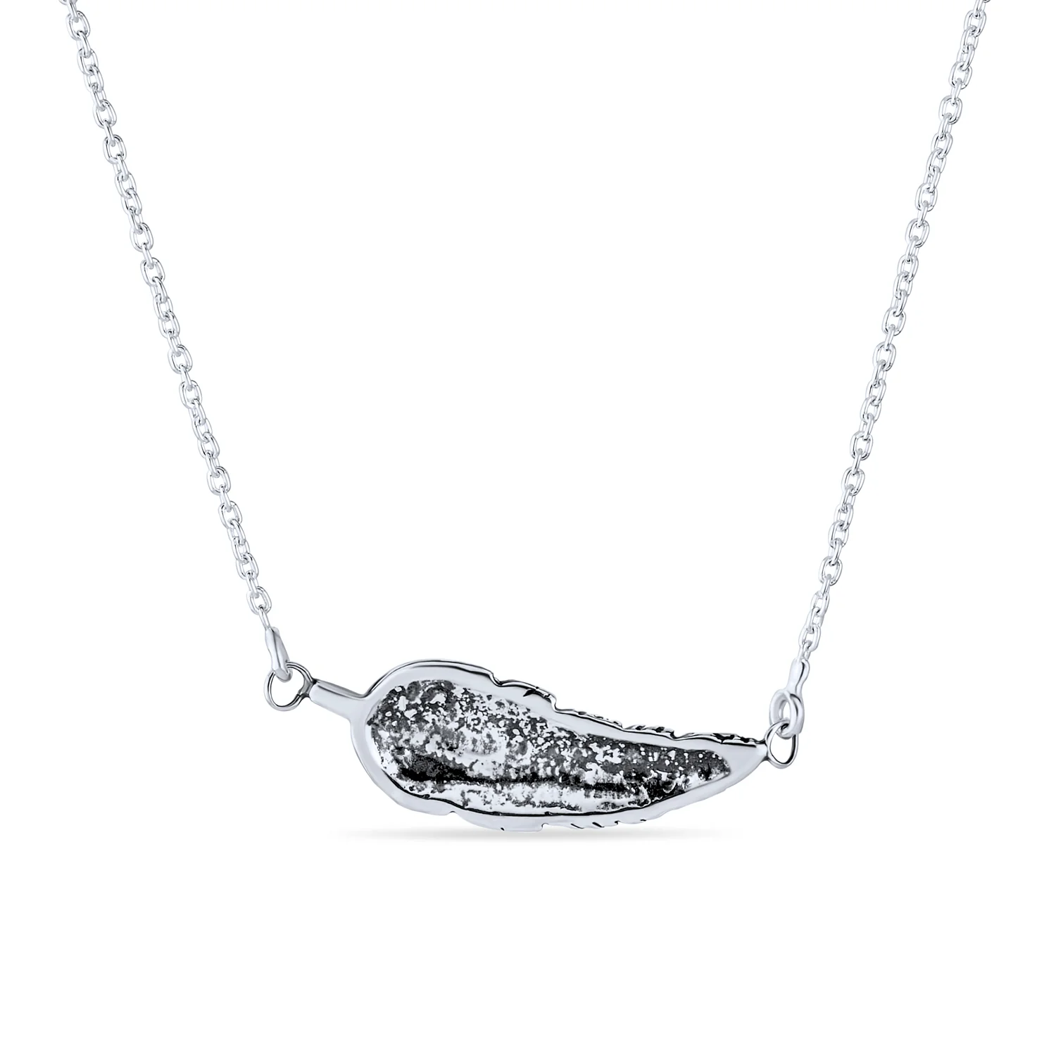 Native American Sideways Nature Leaf Feather Pendant Necklace Sterling Silver - Image 2