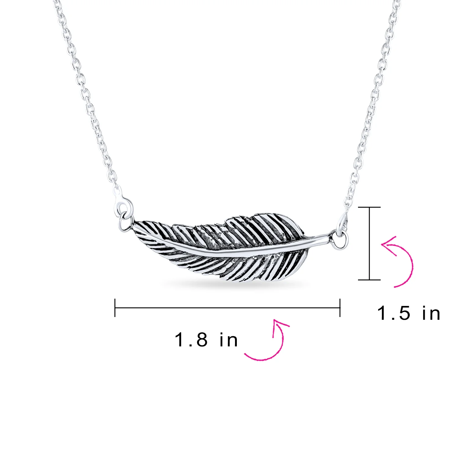 Native American Sideways Nature Leaf Feather Pendant Necklace Sterling Silver - Image 4