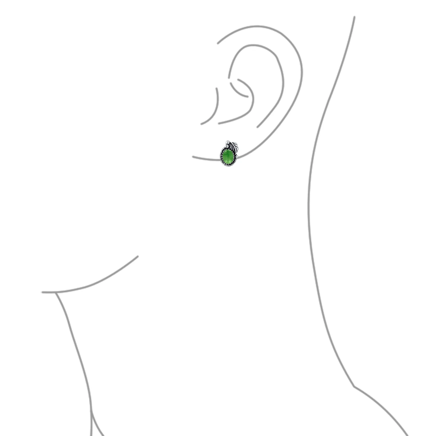 Native American Style Gemstone Bezel Leaf Rope Stud Earrings in Sterling Silver - Image 17