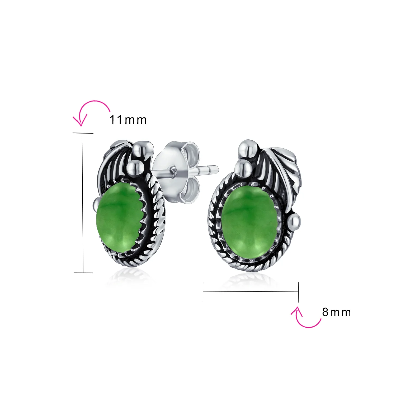 Native American Style Gemstone Bezel Leaf Rope Stud Earrings in Sterling Silver - Image 23