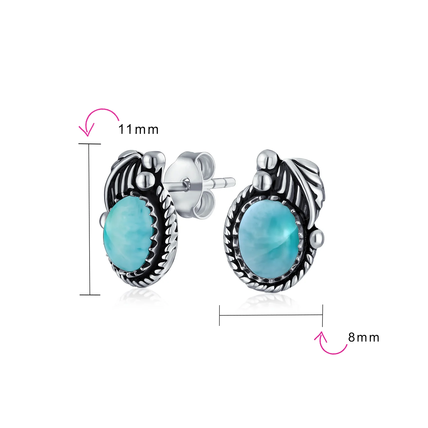 Native American Style Gemstone Bezel Leaf Rope Stud Earrings in Sterling Silver - Image 24