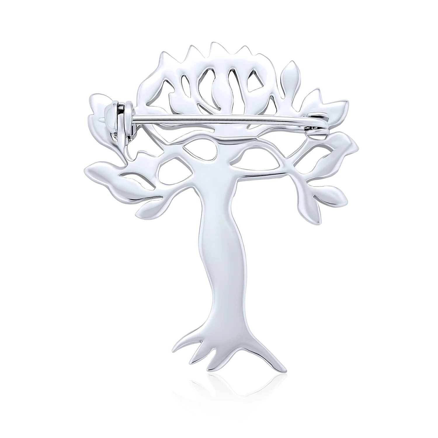 Native American Style Green Leaves Tree Of Life Brooche Pin in Sterling Silver - Image 2