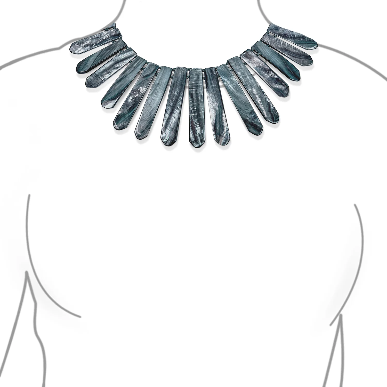 Natural MOP Grey Silver Iridescent Shell Collar Necklace for Women Teens - Image 2