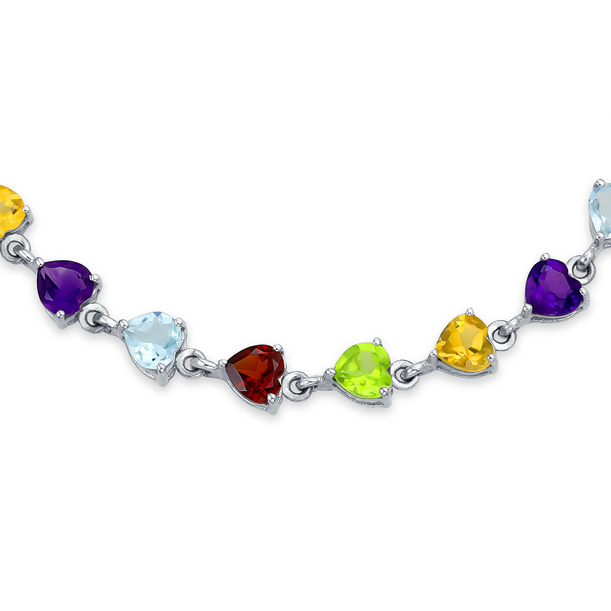 Natural Multicolor Gemstone Heart Tennis Bracelet Sterling Silver 7 Inch - Image 2