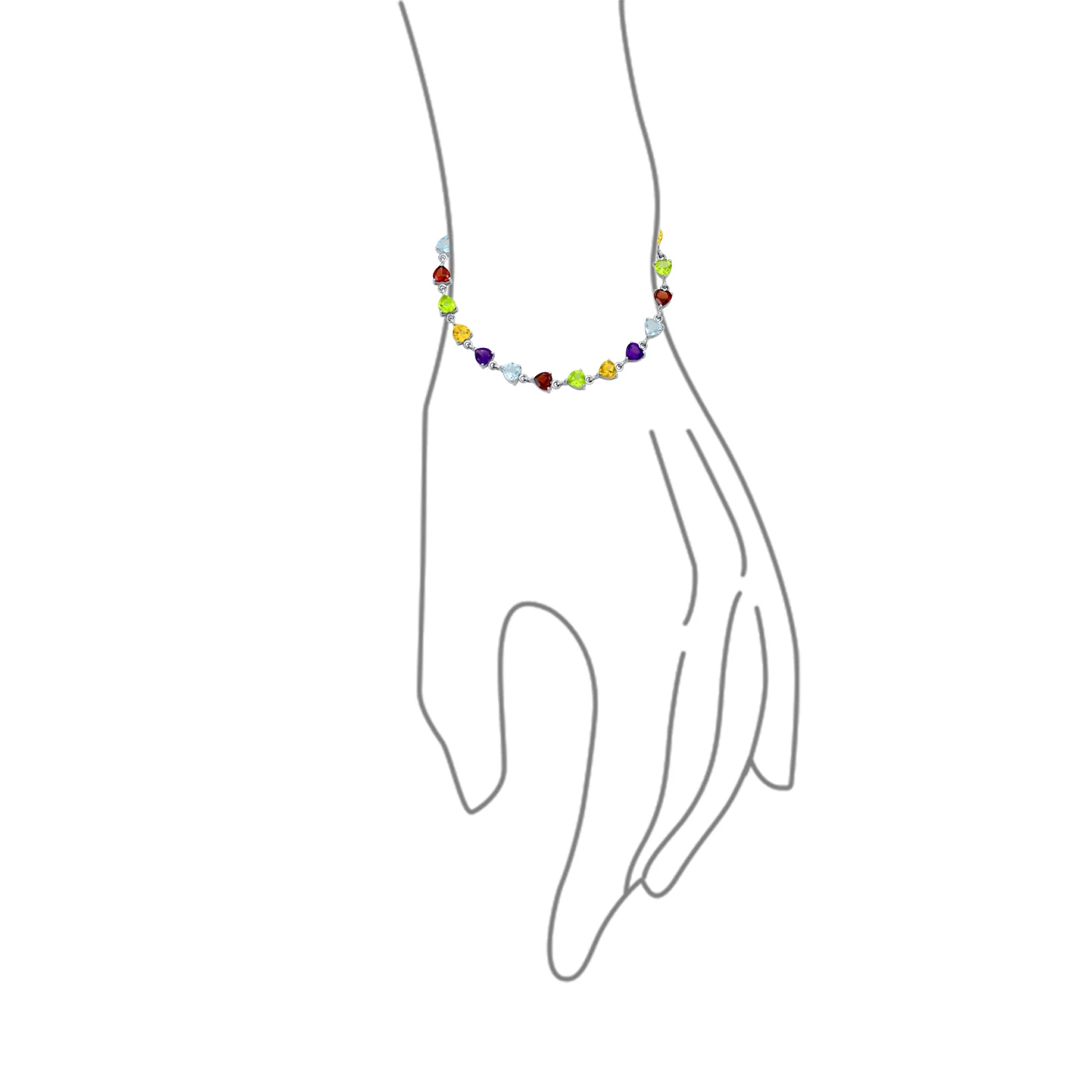 Natural Multicolor Gemstone Heart Tennis Bracelet Sterling Silver 7 Inch - Image 3