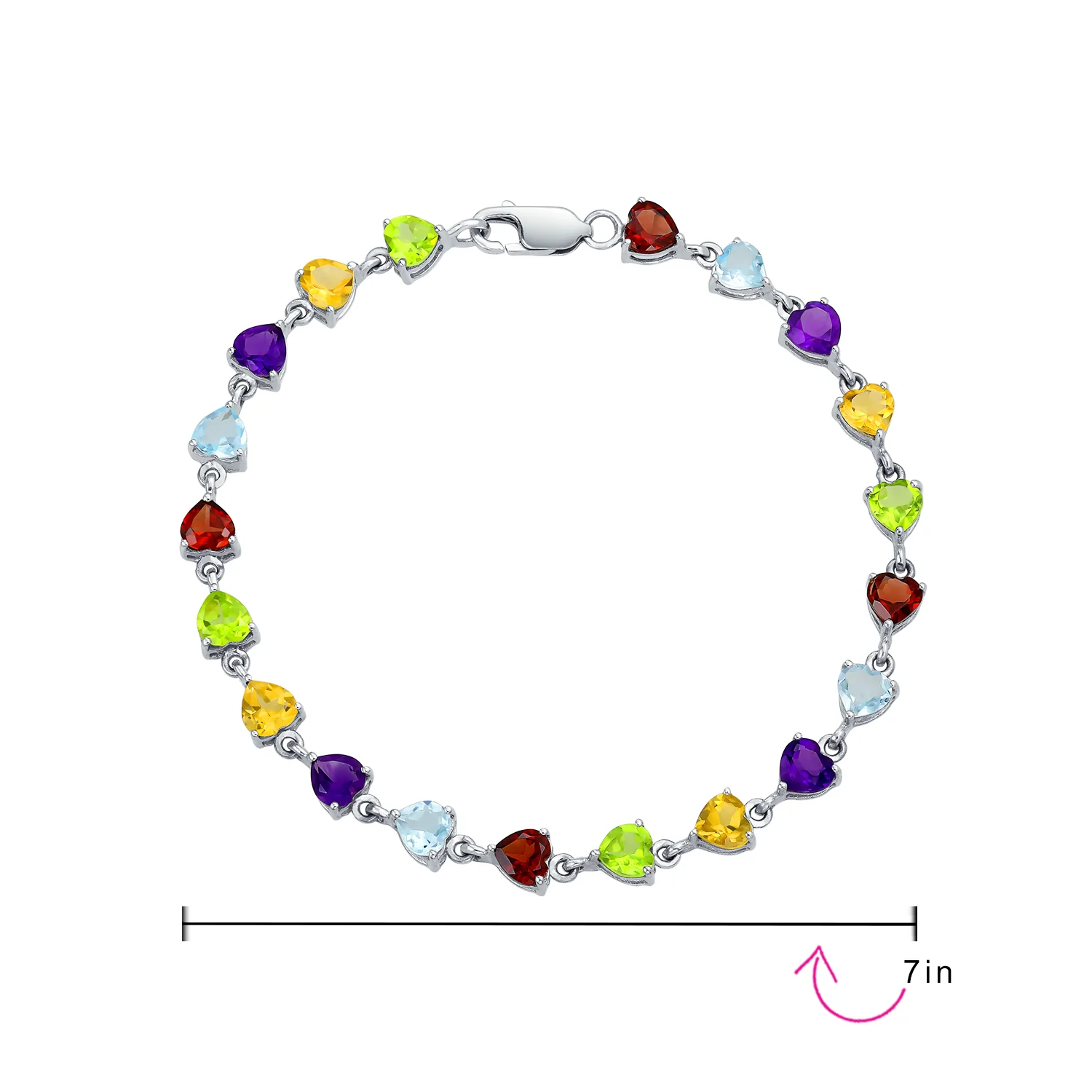 Natural Multicolor Gemstone Heart Tennis Bracelet Sterling Silver 7 Inch - Image 4