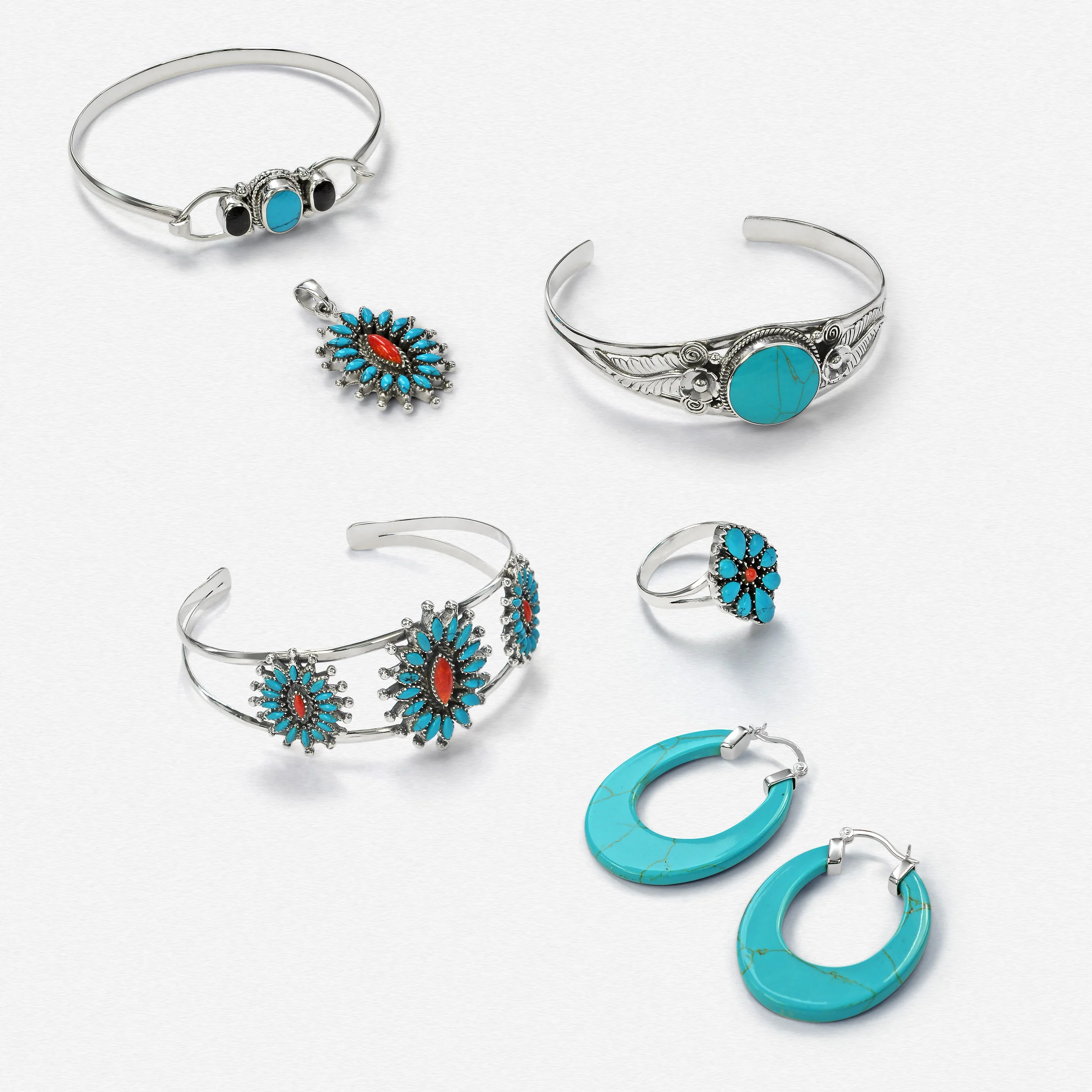 Nature Leaf Navajo Style Onyx Turquoise Wide Cuff Bracelet in Sterling Silver - Image 12