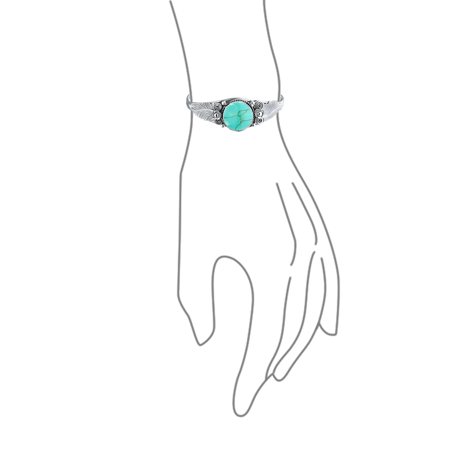 Nature Leaf Navajo Style Onyx Turquoise Wide Cuff Bracelet in Sterling Silver - Image 7