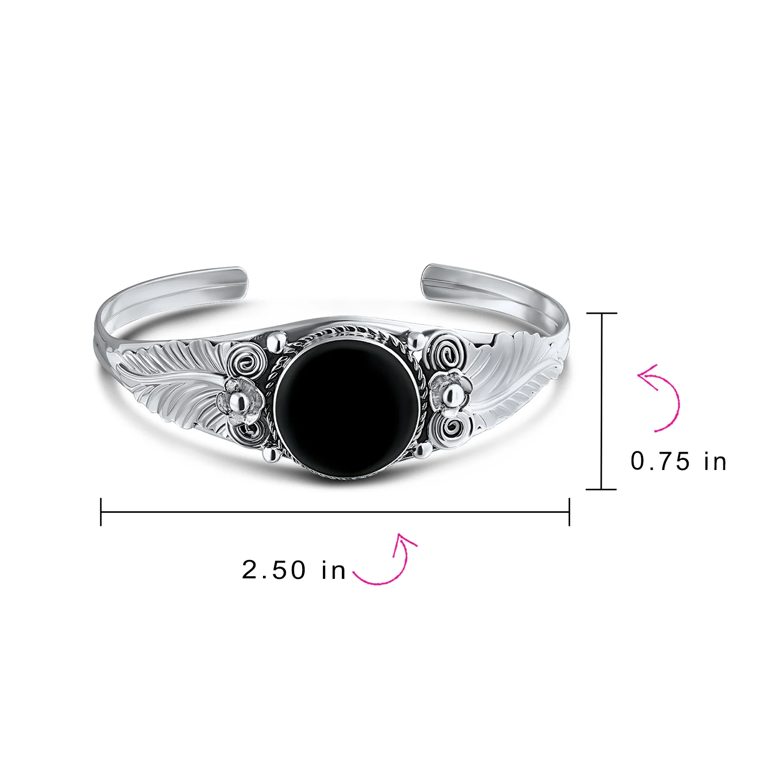 Nature Leaf Navajo Style Onyx Turquoise Wide Cuff Bracelet in Sterling Silver - Image 8
