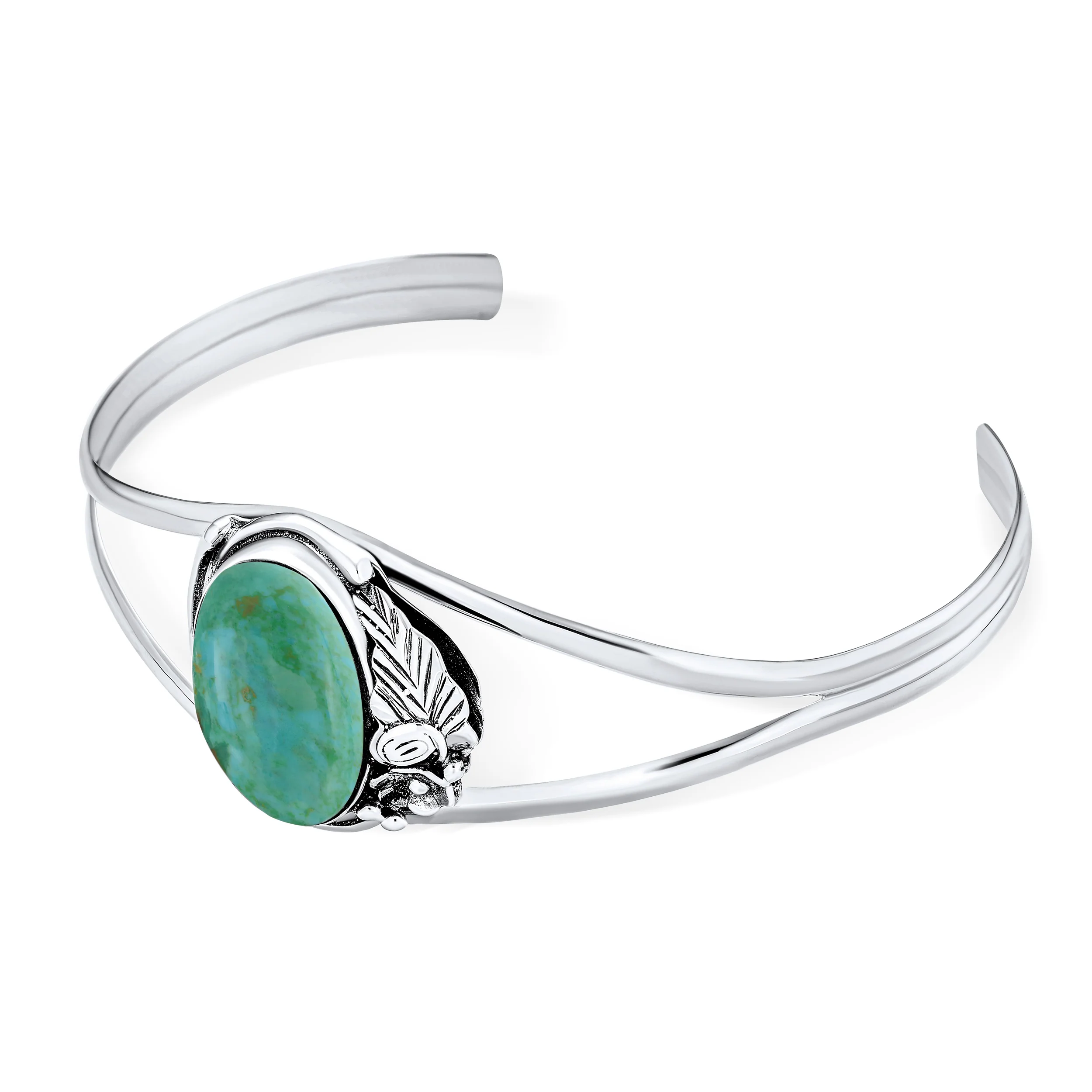 Nature Leaf Navajo Style Turquoise Cuff Bracelet Silver - Image 2