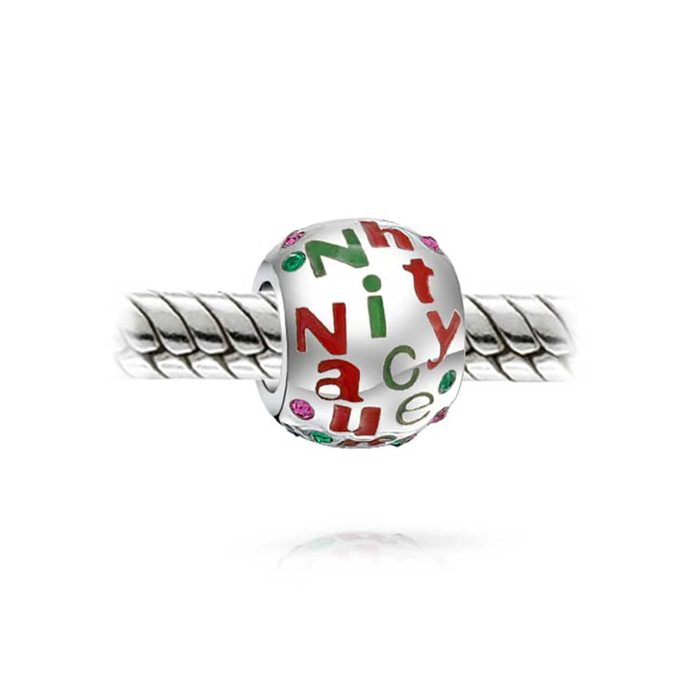 Naughty Nice Christmas Charm Bead Crystal Spacer for European Bracelet - Image 2