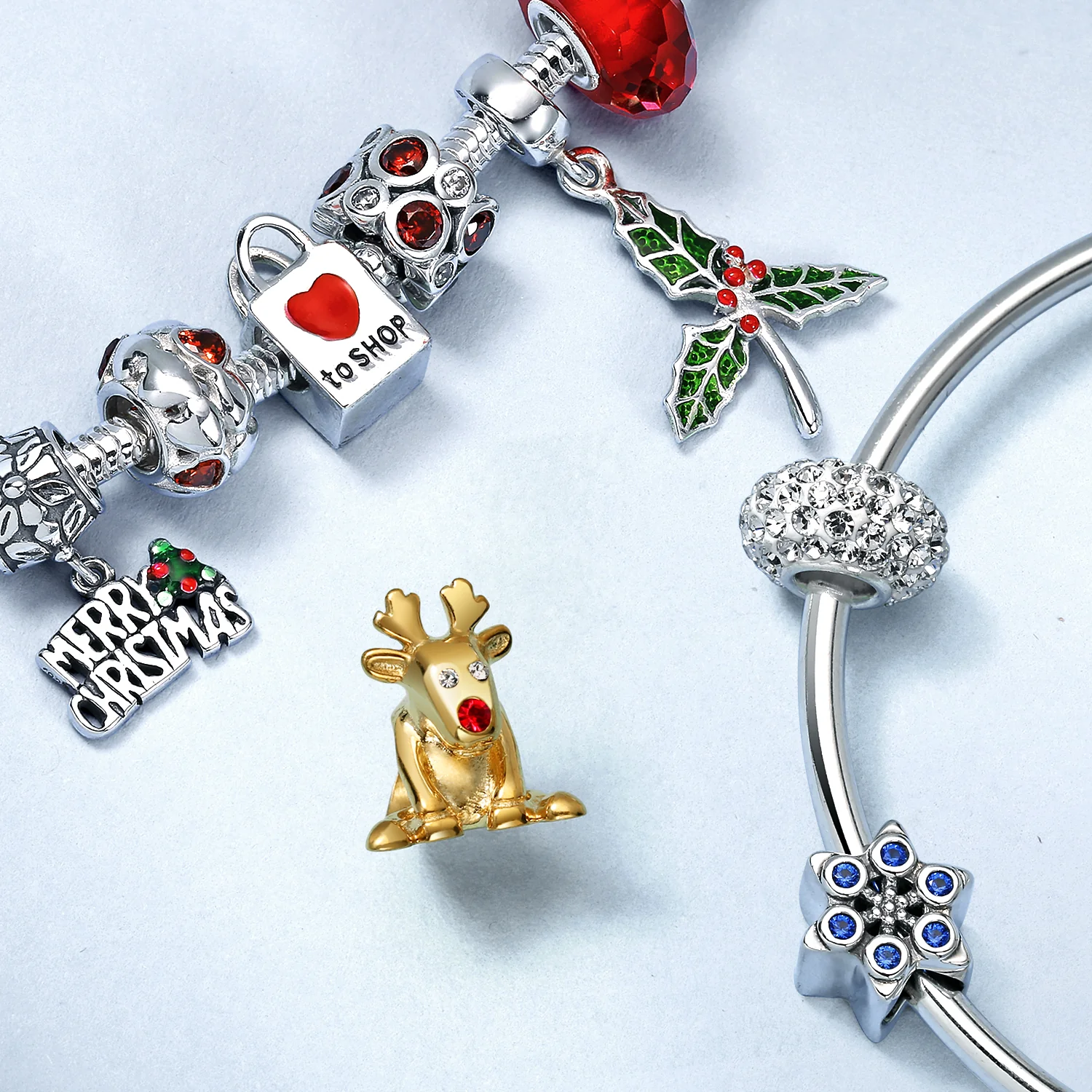 Naughty Nice Christmas Charm Bead Crystal Spacer for European Bracelet - Image 4