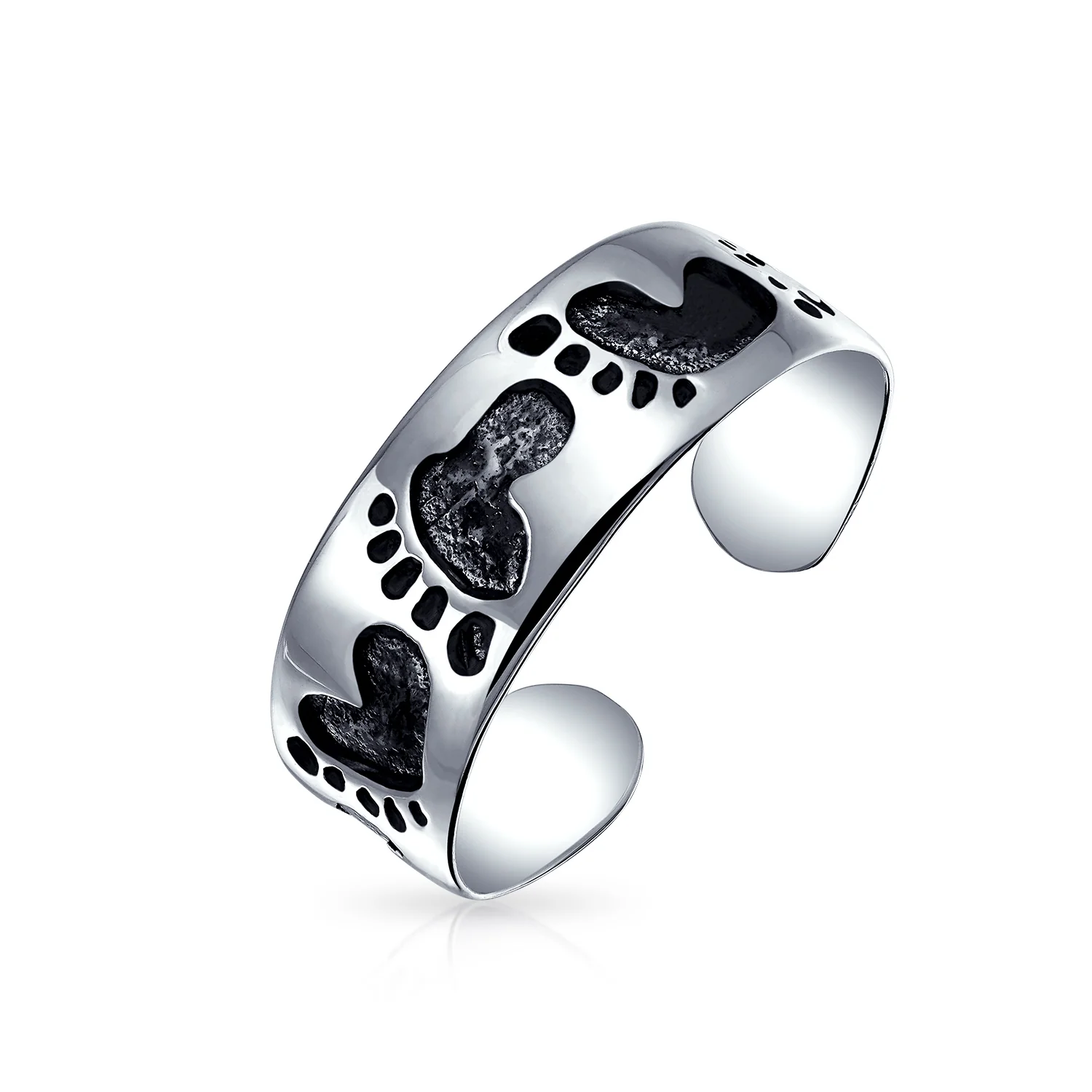 Set of 2 Nautical Ocean Waves and Beach Sand Footprints Midi Toe Ring Silver - Image 5