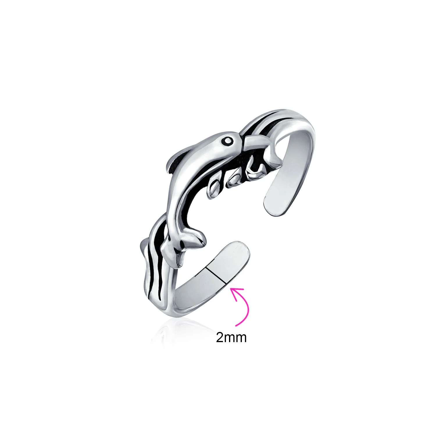 Set of 2 Nautical Beach Clam Shell and Dolphin Midi Toe Ring Oxidized Silver - Image 3