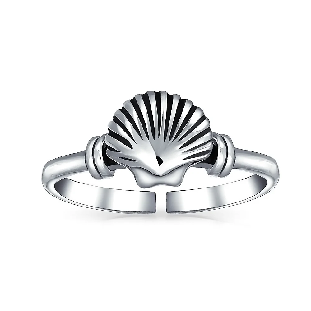 Set of 2 Nautical Beach Clam Shell and Dolphin Midi Toe Ring Oxidized Silver - Image 4