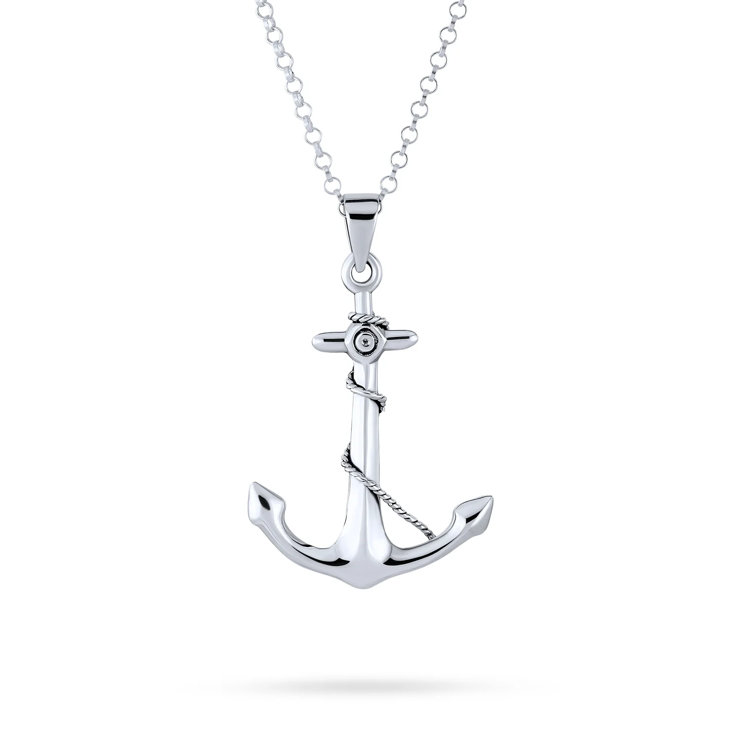 Nautical Tropical Ship Boat Rope Anchor Pendant Necklace .925 Sterling Silver