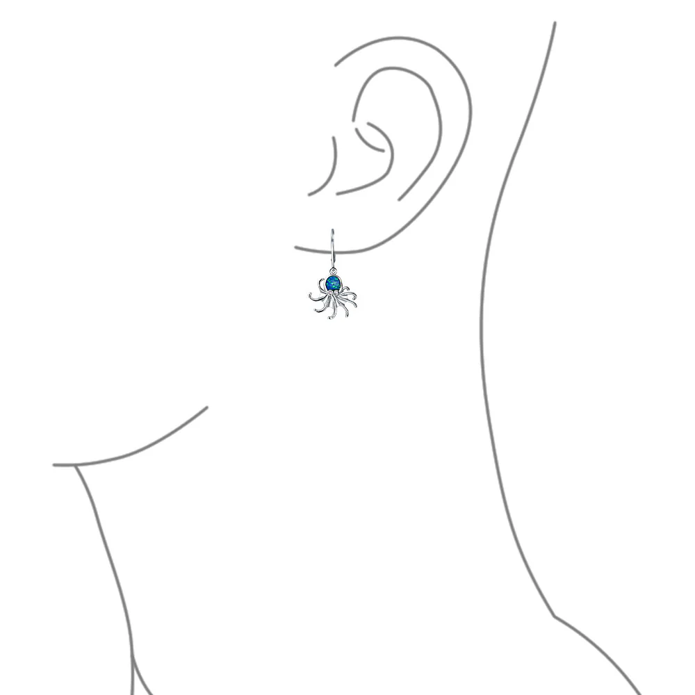 Nautical Blue Opal Octopus Dangle Gemstone Earrings in Sterling Silver - Image 2