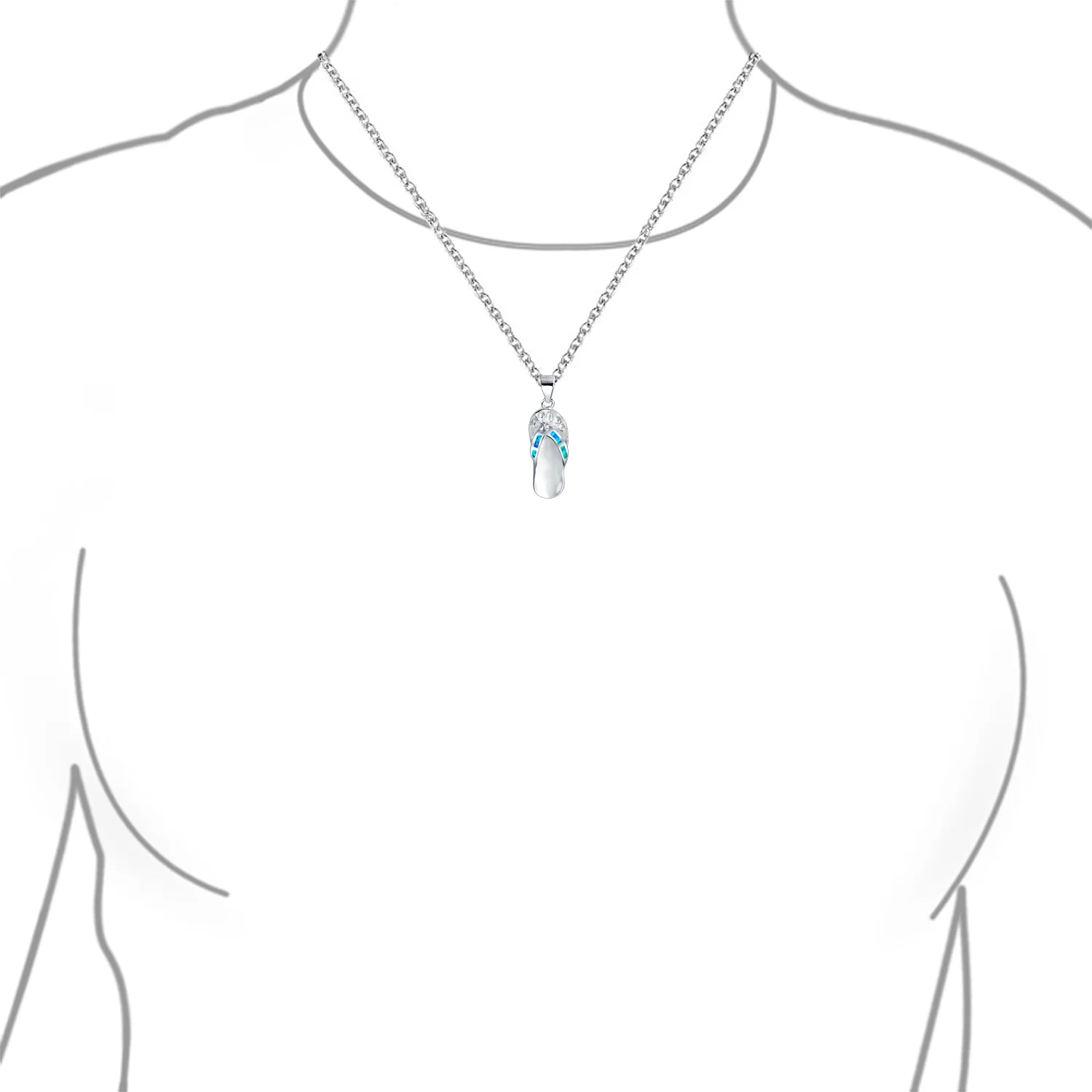 Nautical Created Blue Opal Flip Flop Sandal Pendant Necklace .925 Sterling Silver - Image 2