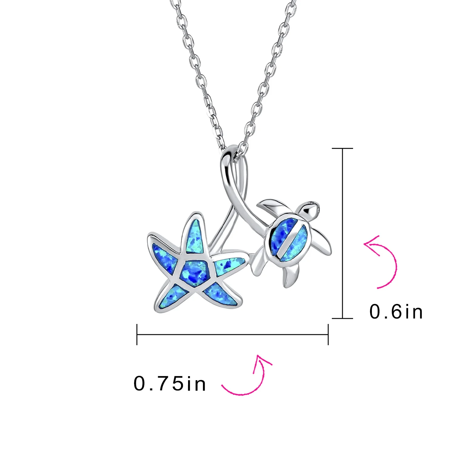 Nautical Blue Opal Sea Turtle Starfish Pendant Necklace in Sterling Silver - Image 4