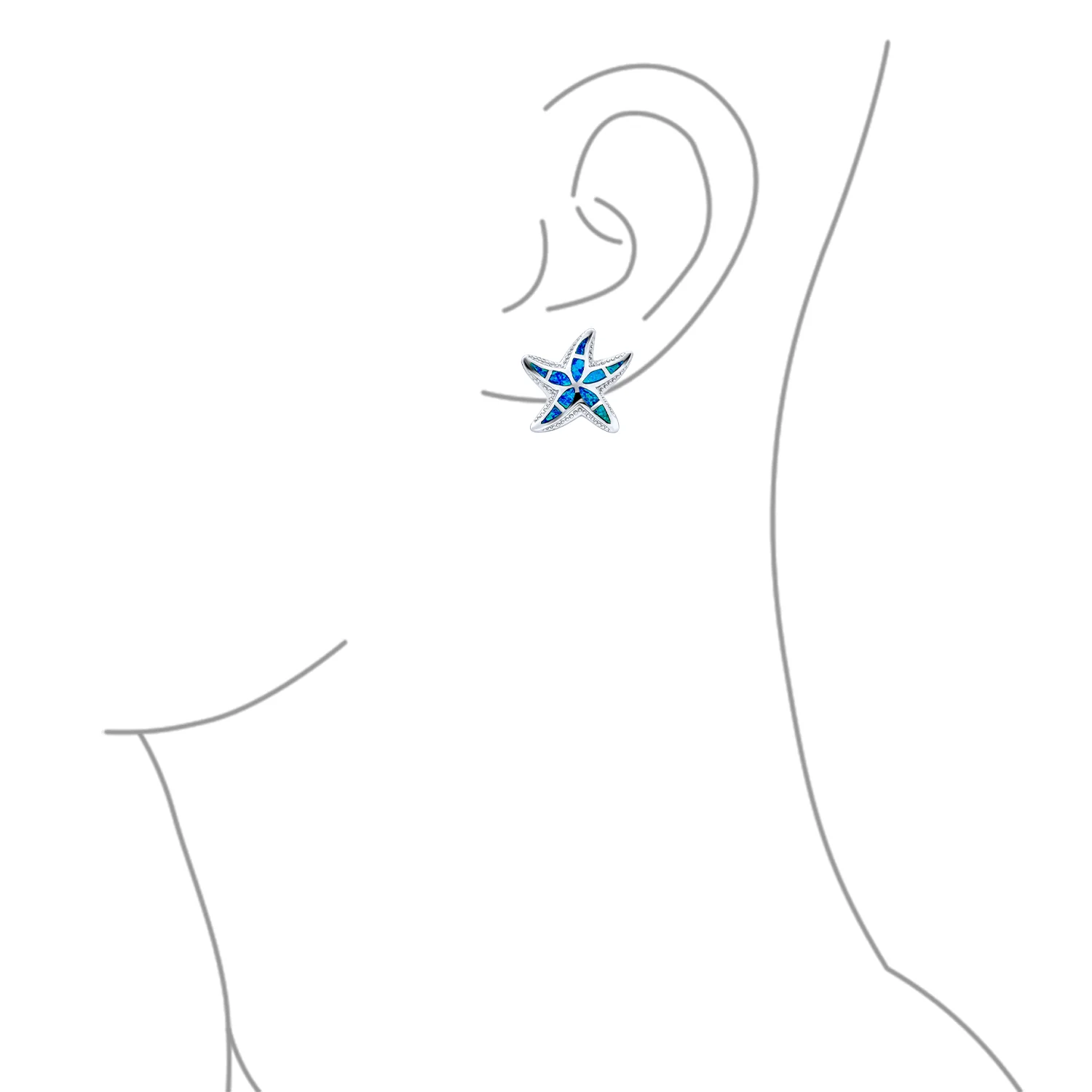 Nautical Blue Opal Starfish Stud Earrings in Sterling Silver for Beach Vacation - Image 3