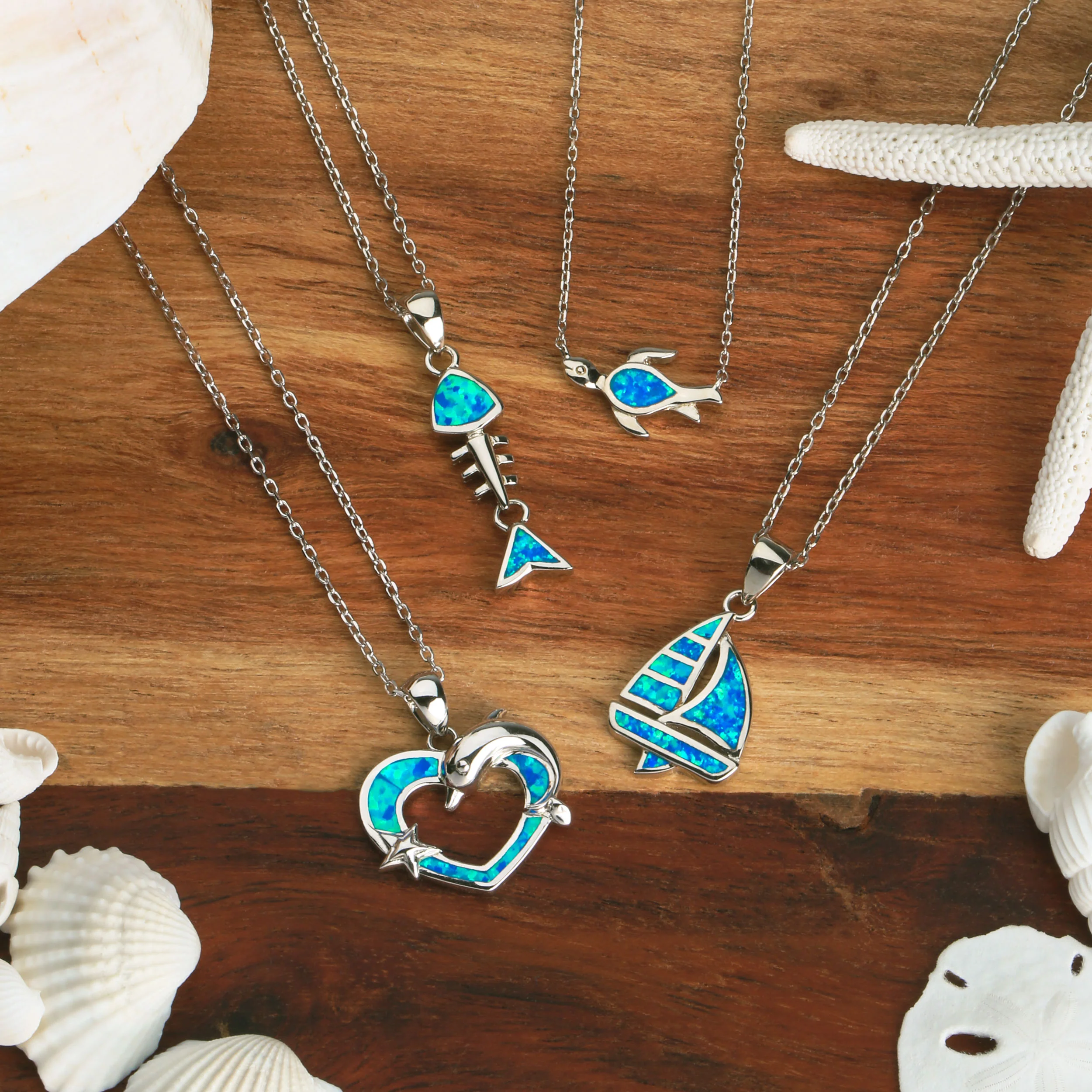 Delicate Nautical Blue Opal Sea Turtle Pendant Necklace in Sterling Silver - Image 3
