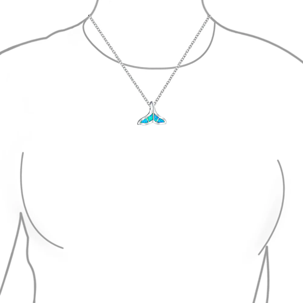 Nautical Blue Opal Whale Tail Pendant Necklace in Sterling Silver - Image 4