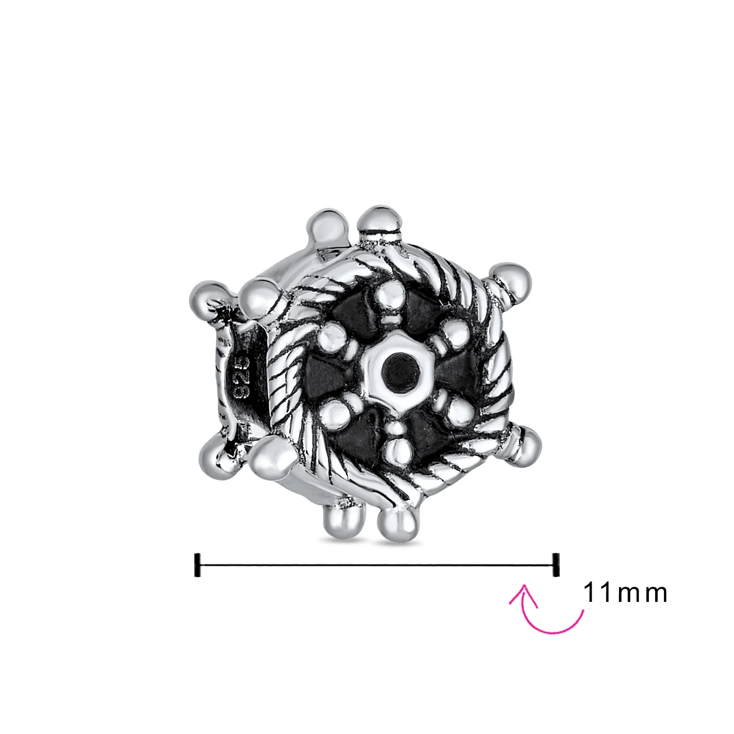 Nautical Boat Ship Wheel Charm Bead in Oxidized Sterling Silver for Bracelets - Image 3