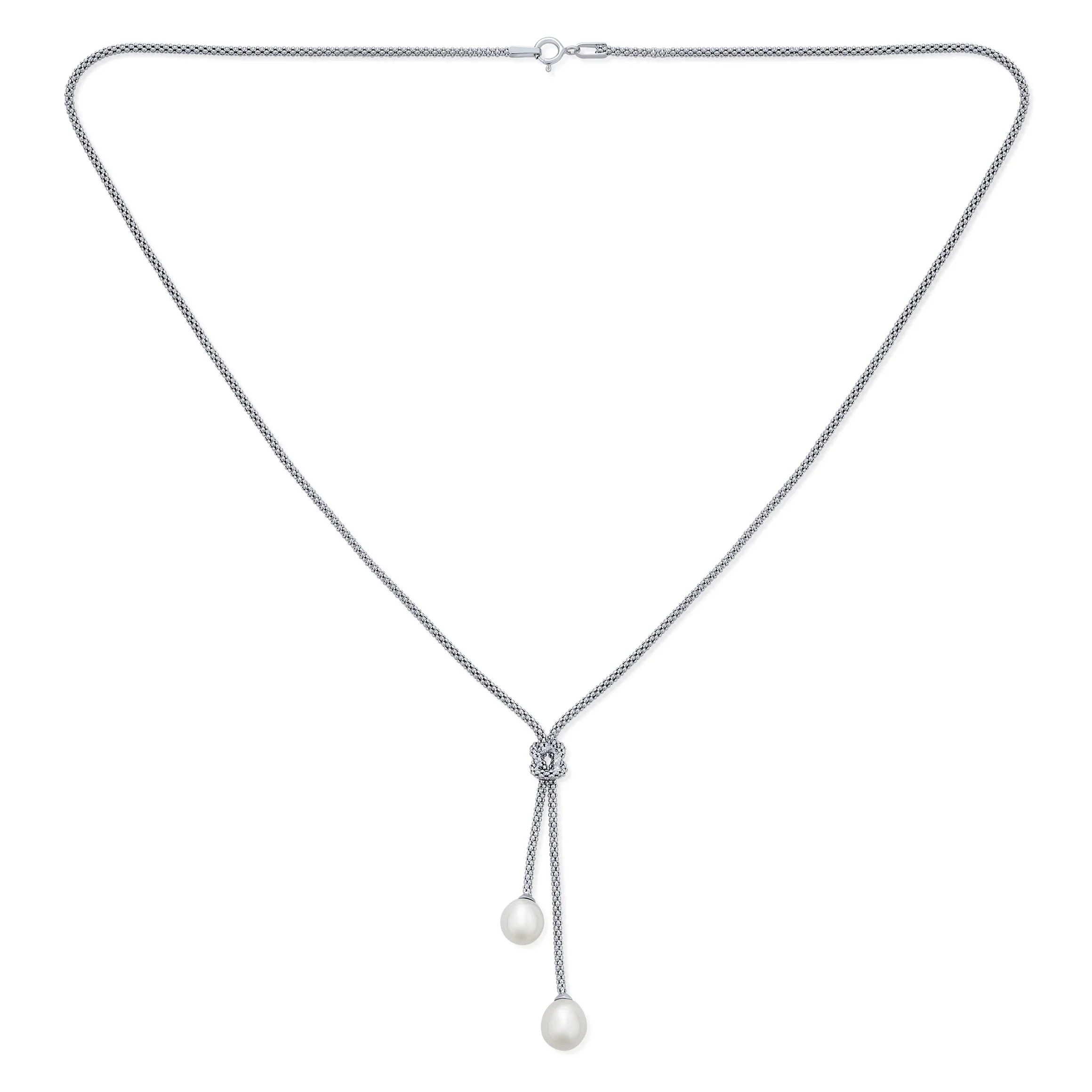Nautical Bride CZ Drop Necklace with Simulated Pearl - Image 2