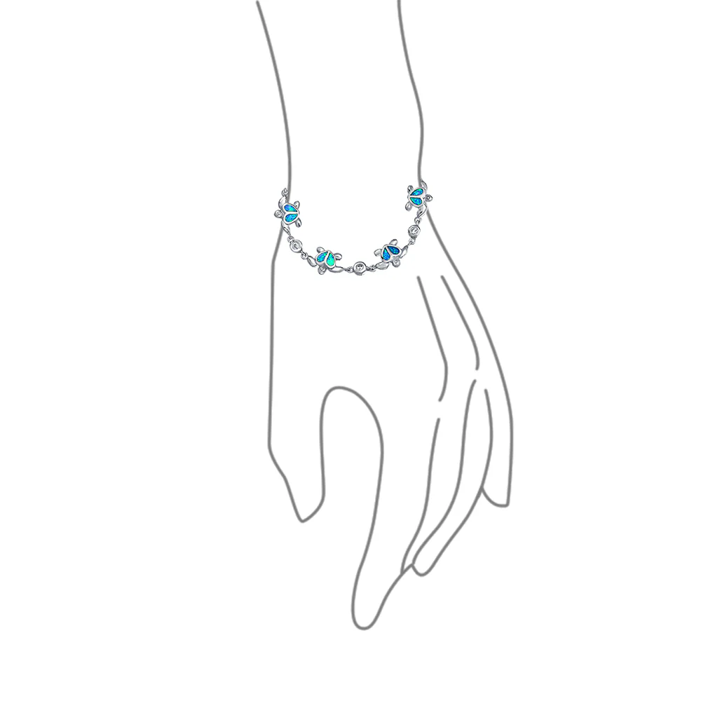 Nautical Chain Link Bracelet with Opal Sea Tortoise & CZ Heart Charms in Silver - Image 3