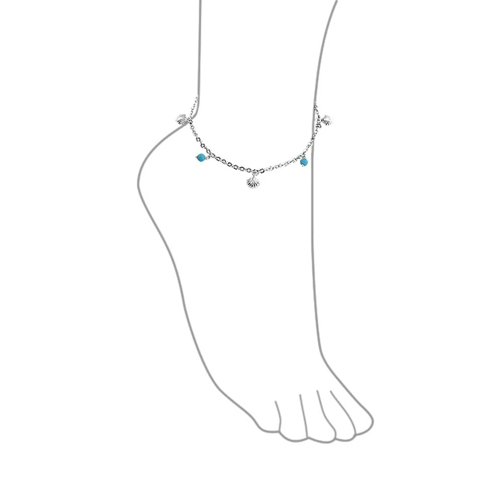 Nautical Charm Anklet Ankle Bracelet Turquoise Clam Seashell Sterling Silver - Image 3