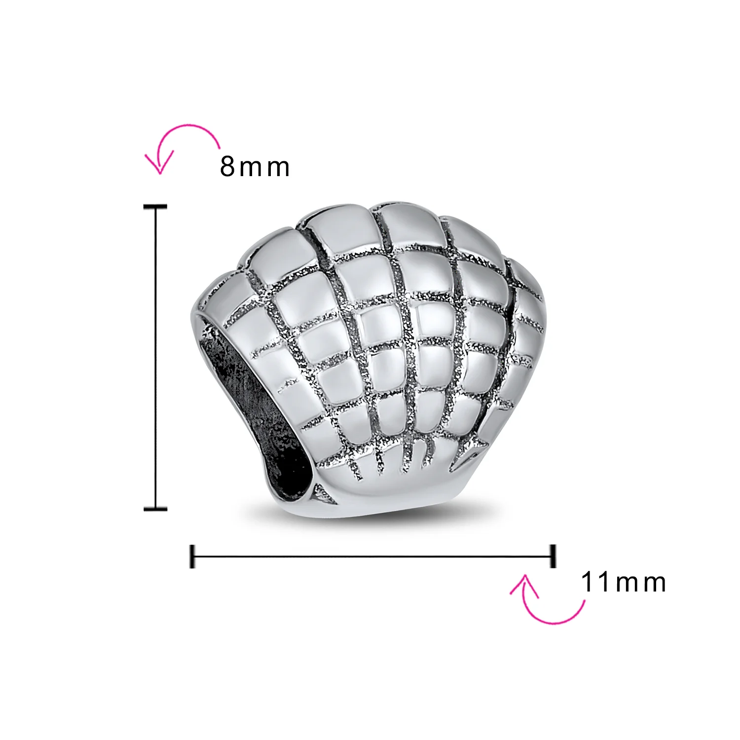 Nautical Clam Shell Charm Bead in Oxidized Sterling Silver for European Bracelet - Image 3