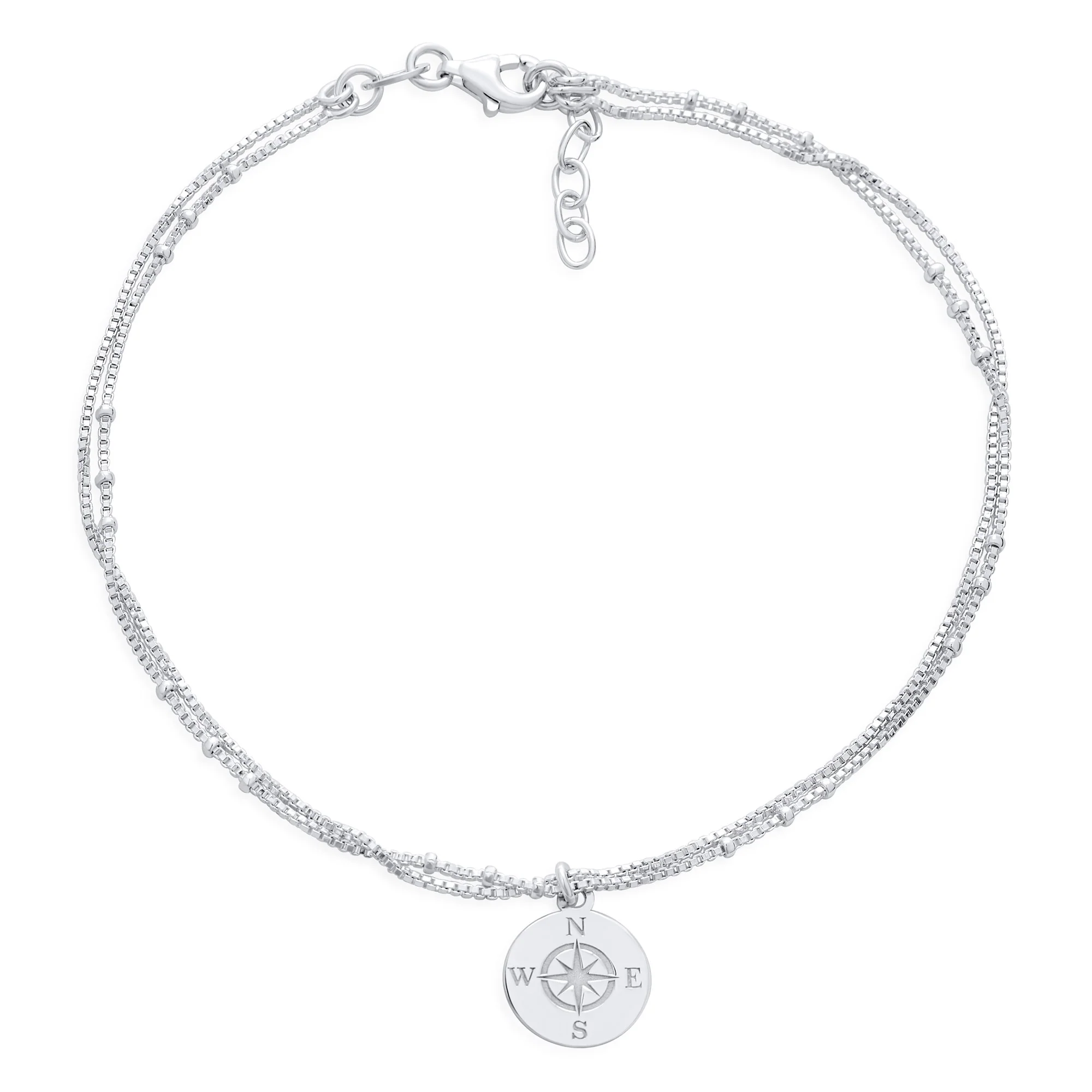 Nautical Compass Anklet Ankle Bracelet Sterling Silver 9-10 Inch - Image 2
