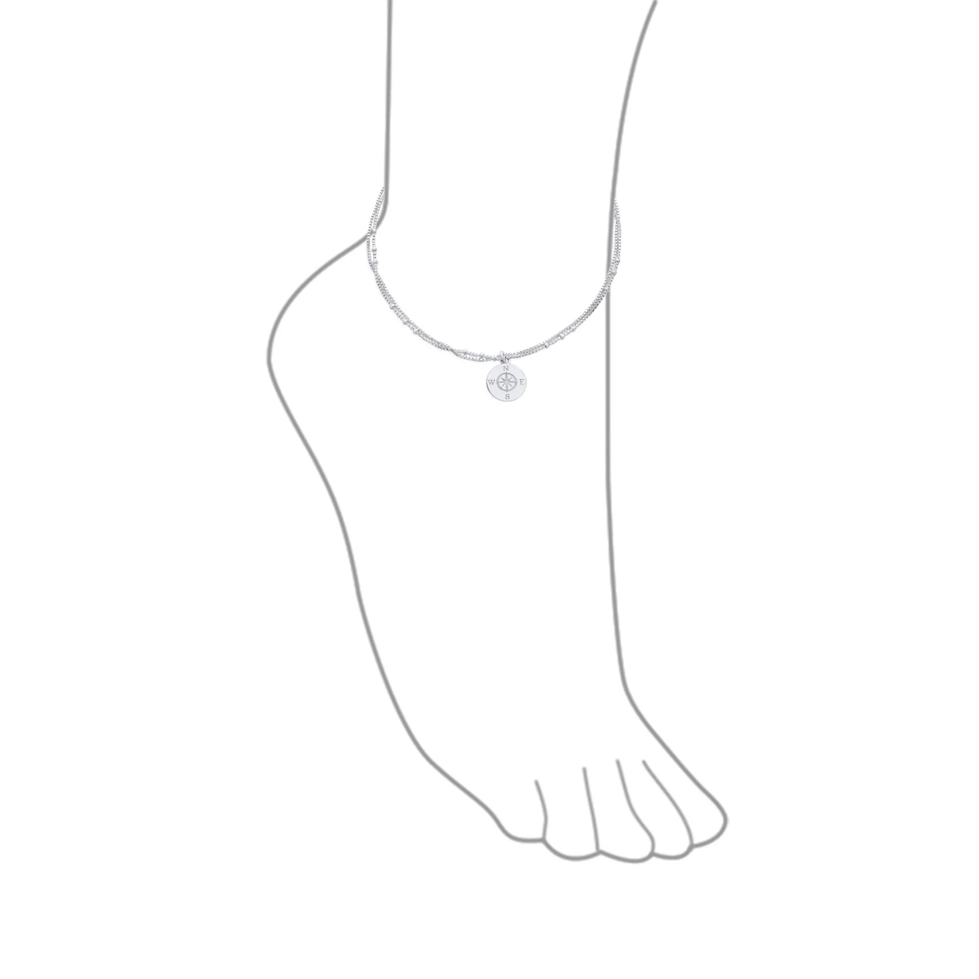 Nautical Compass Anklet Ankle Bracelet Sterling Silver 9-10 Inch - Image 4