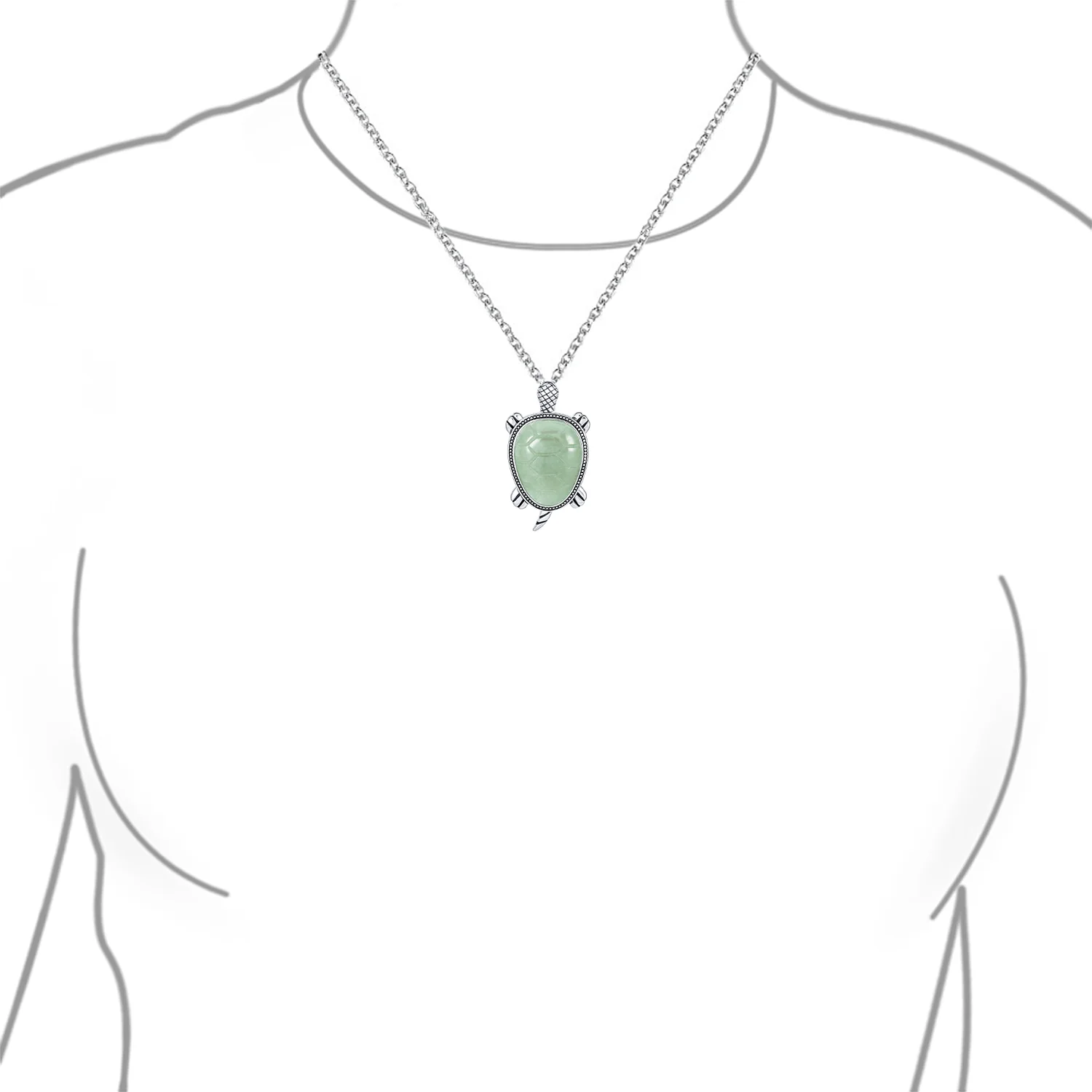 Large Sea Turtle Pendant Necklace Green Jade Nautical Beach Oxidized .925 Sterling Silver - Image 3